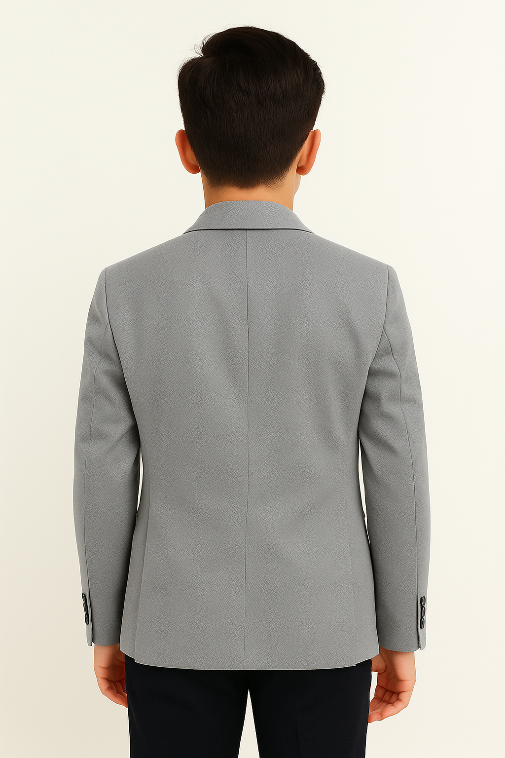 Boys’ Light Grey Slim Fit Blazer Jacket with Chain Detail Back pIcture