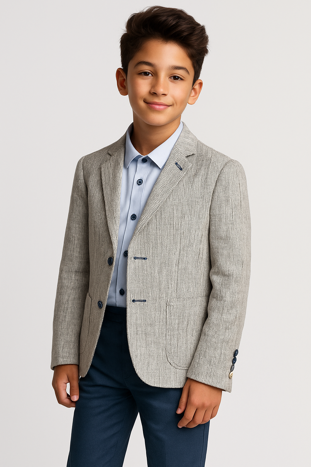 Boys Linen Blend Twill Weave Grey Blazer - JAMIE - Grey