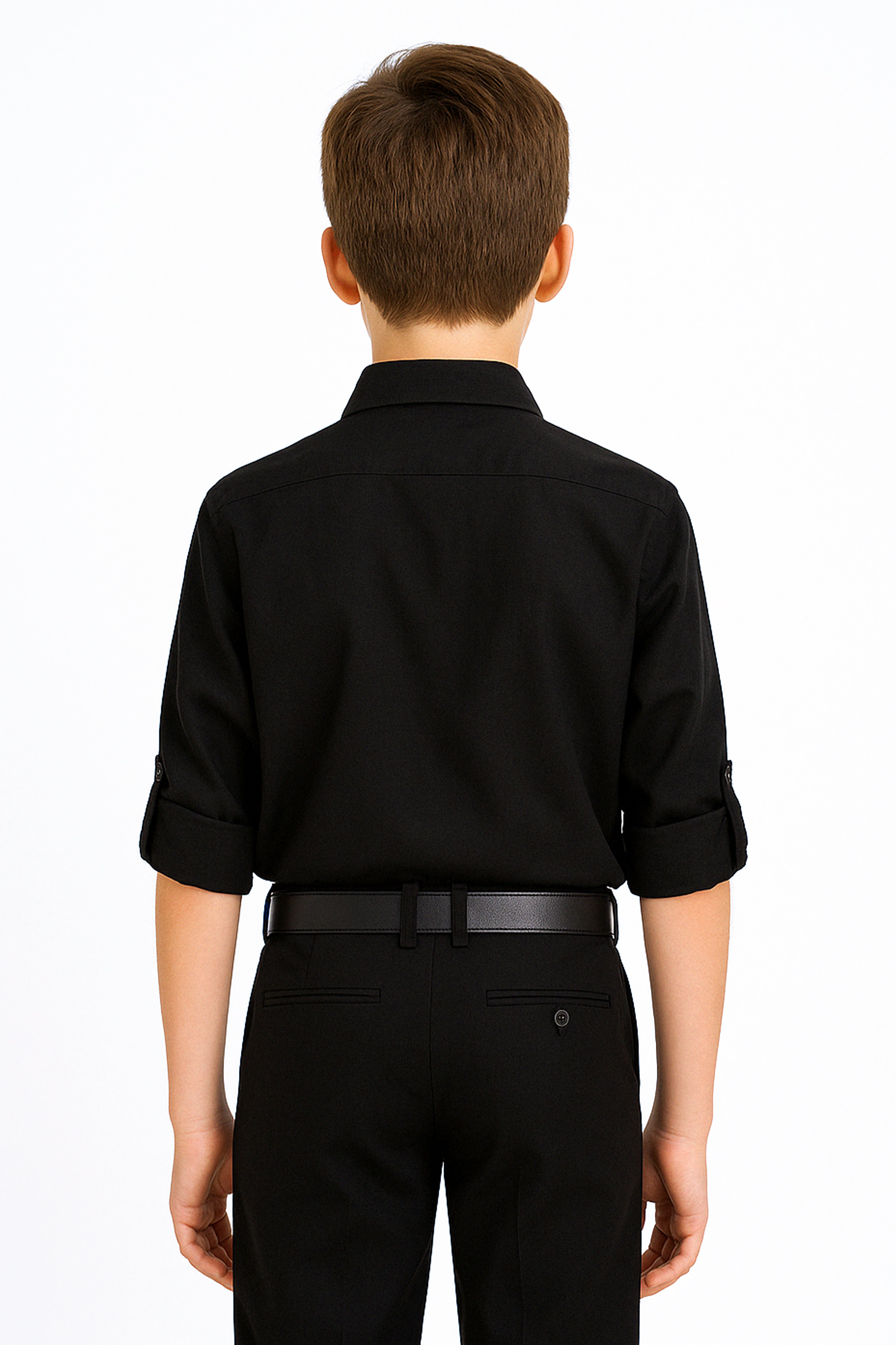 Boys Linen Roll Up Sleeve Shirt - Black Back Picture