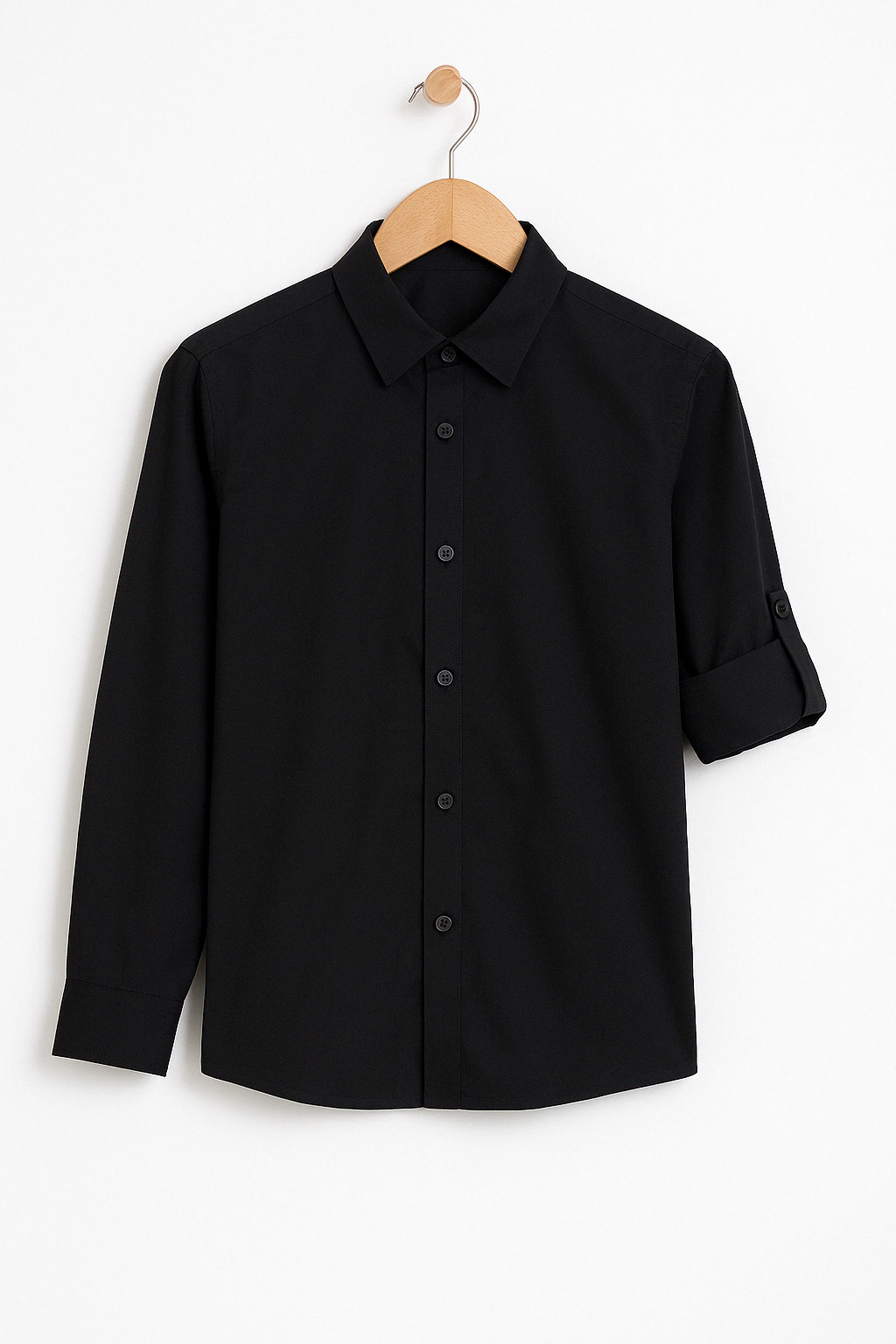 Boys Linen Roll Up Sleeve Shirt - Black