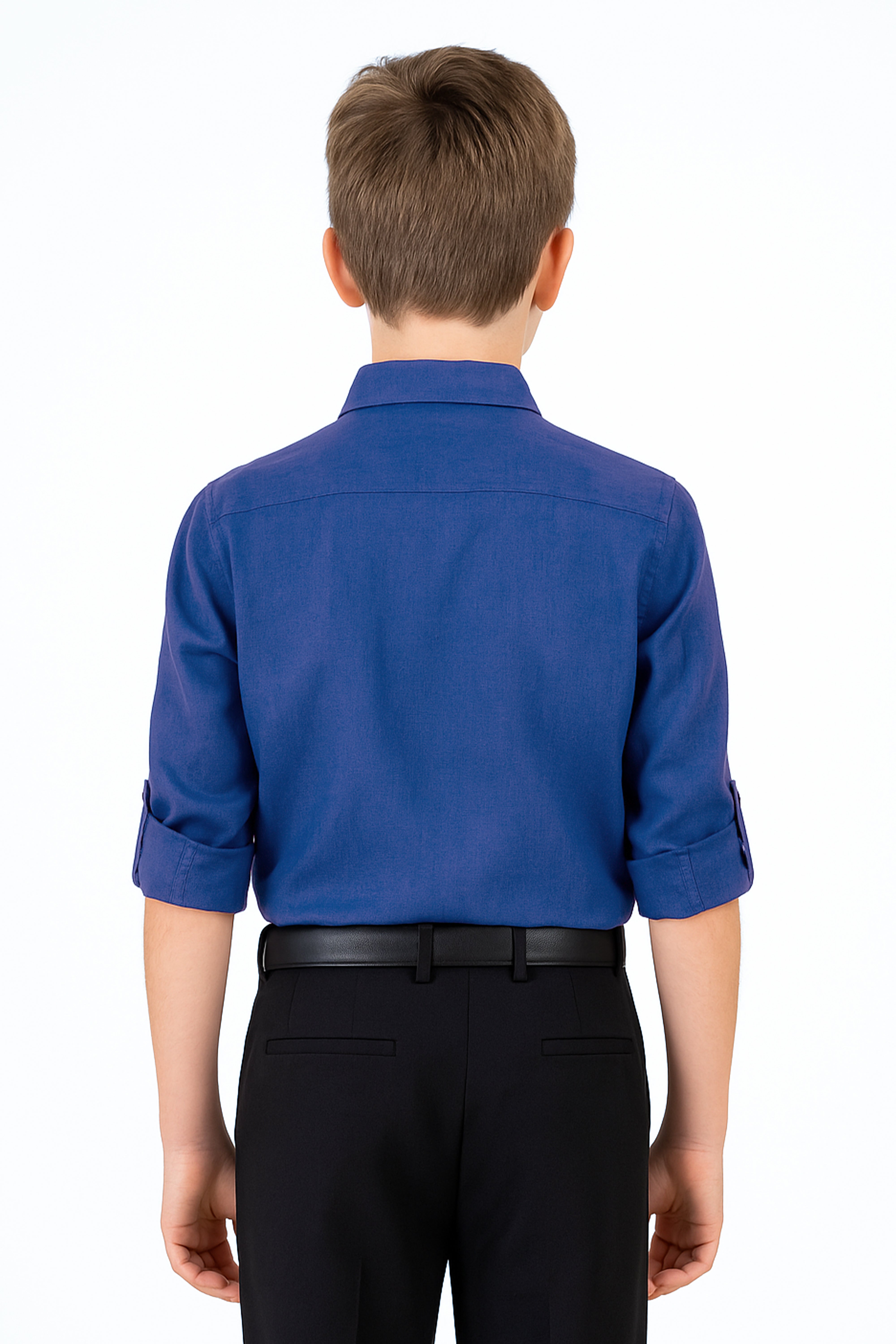 Boys Linen Roll Up Sleeve Shirt - Blue Back Picture