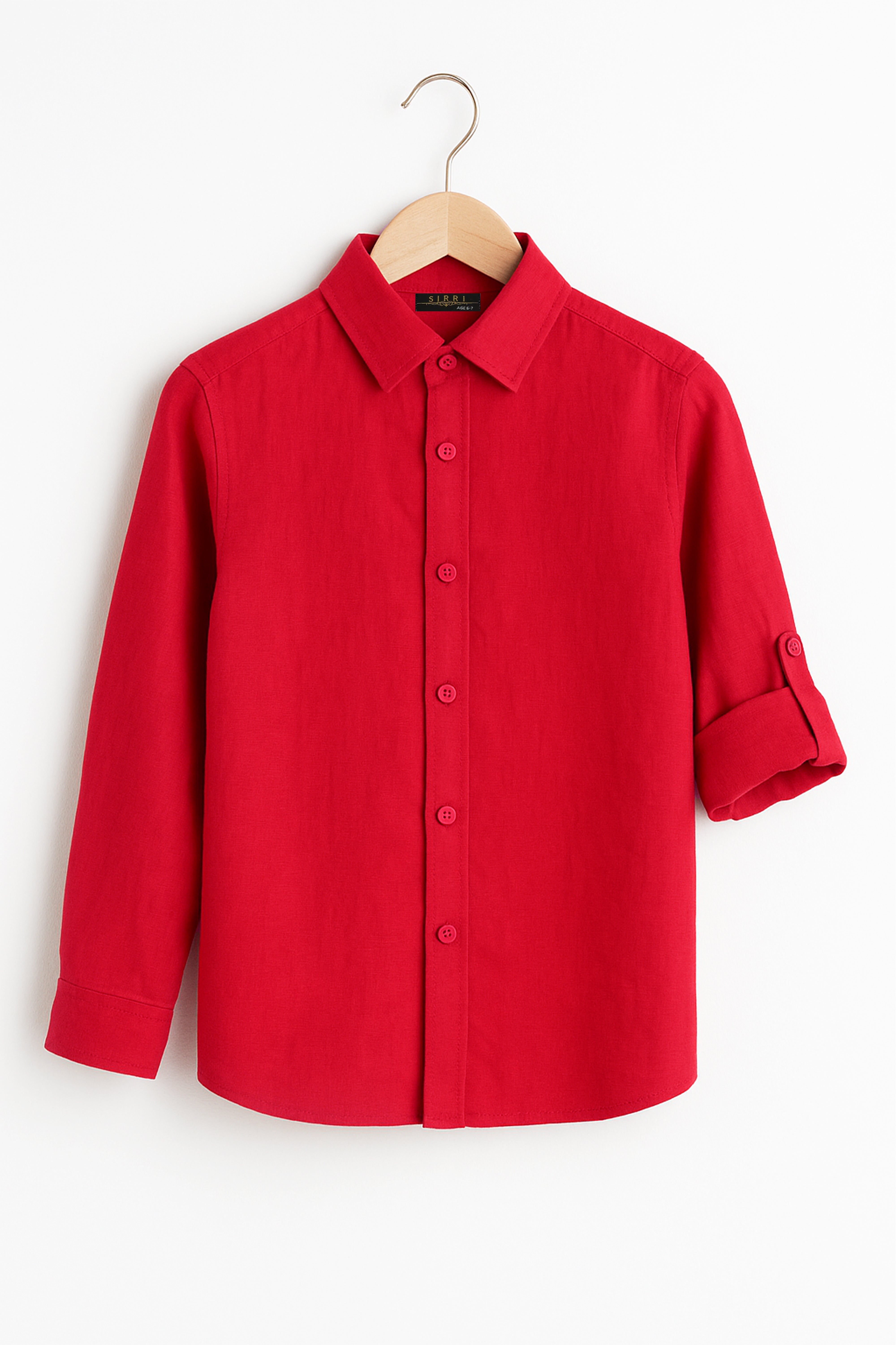 Boys Linen Roll Up Sleeve Shirt - Red