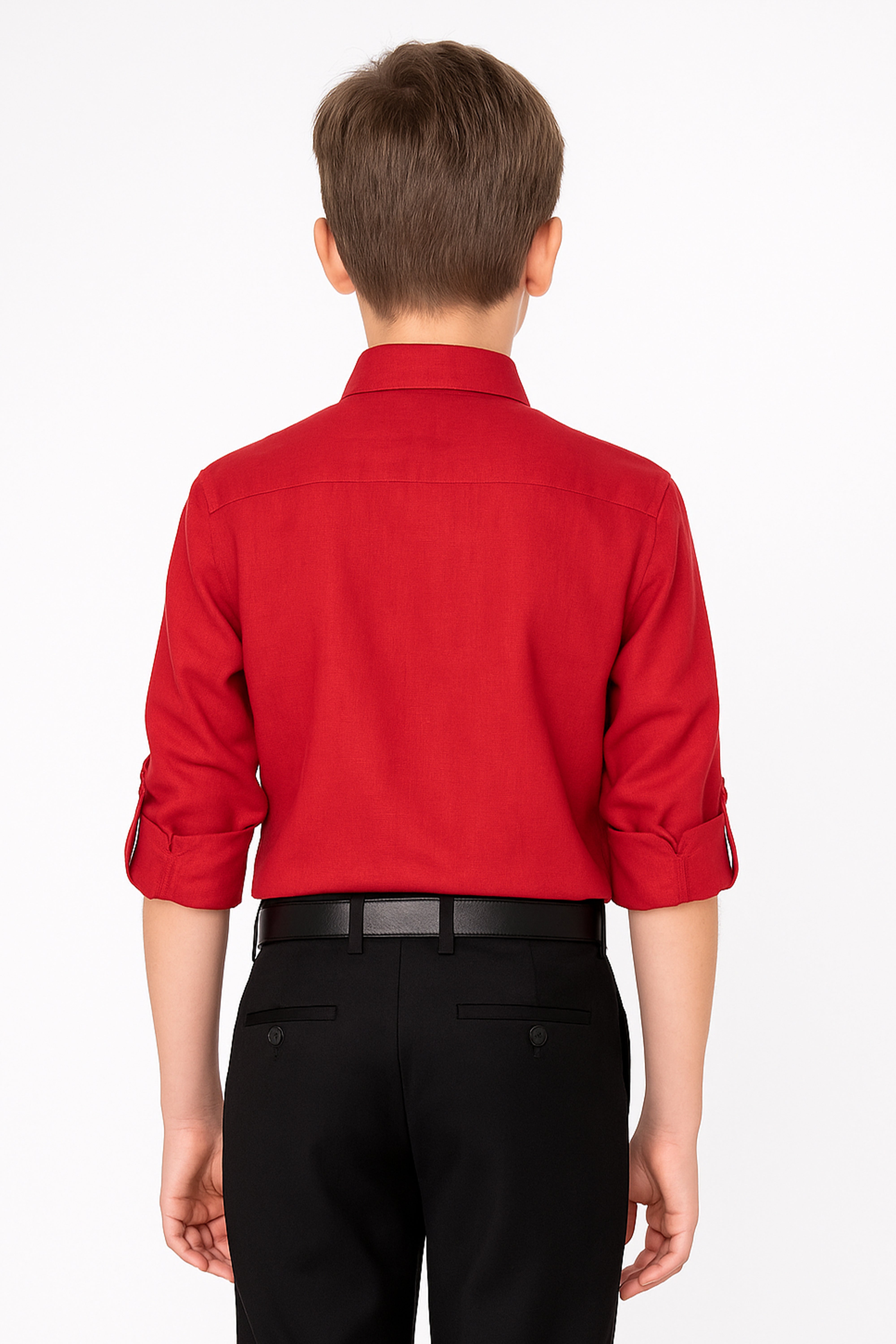 Boys Linen Roll Up Sleeve Shirt - Red Back Picture