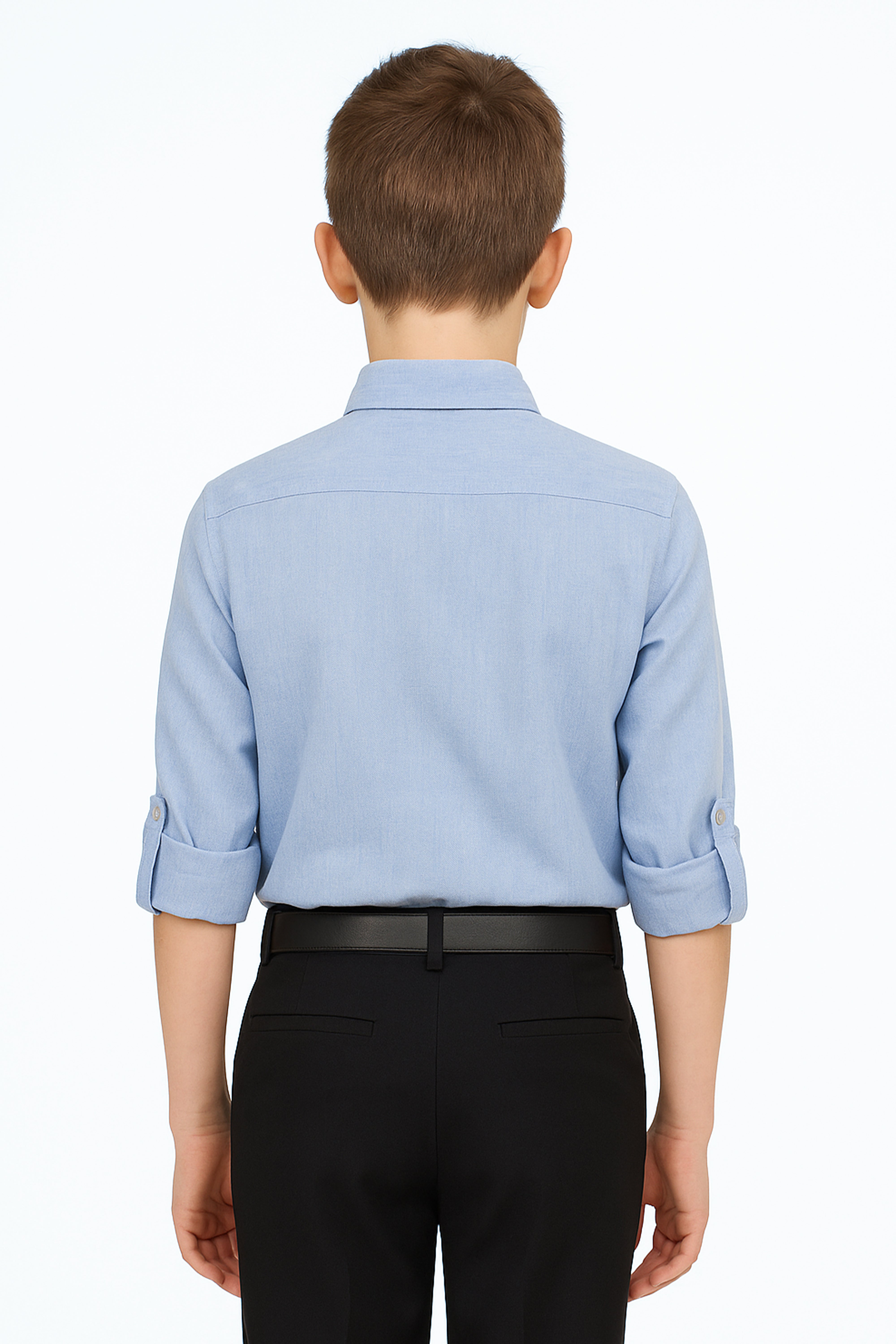 Boys Linen Roll Up Sleeve Shirt - Sky Blue Back Picture