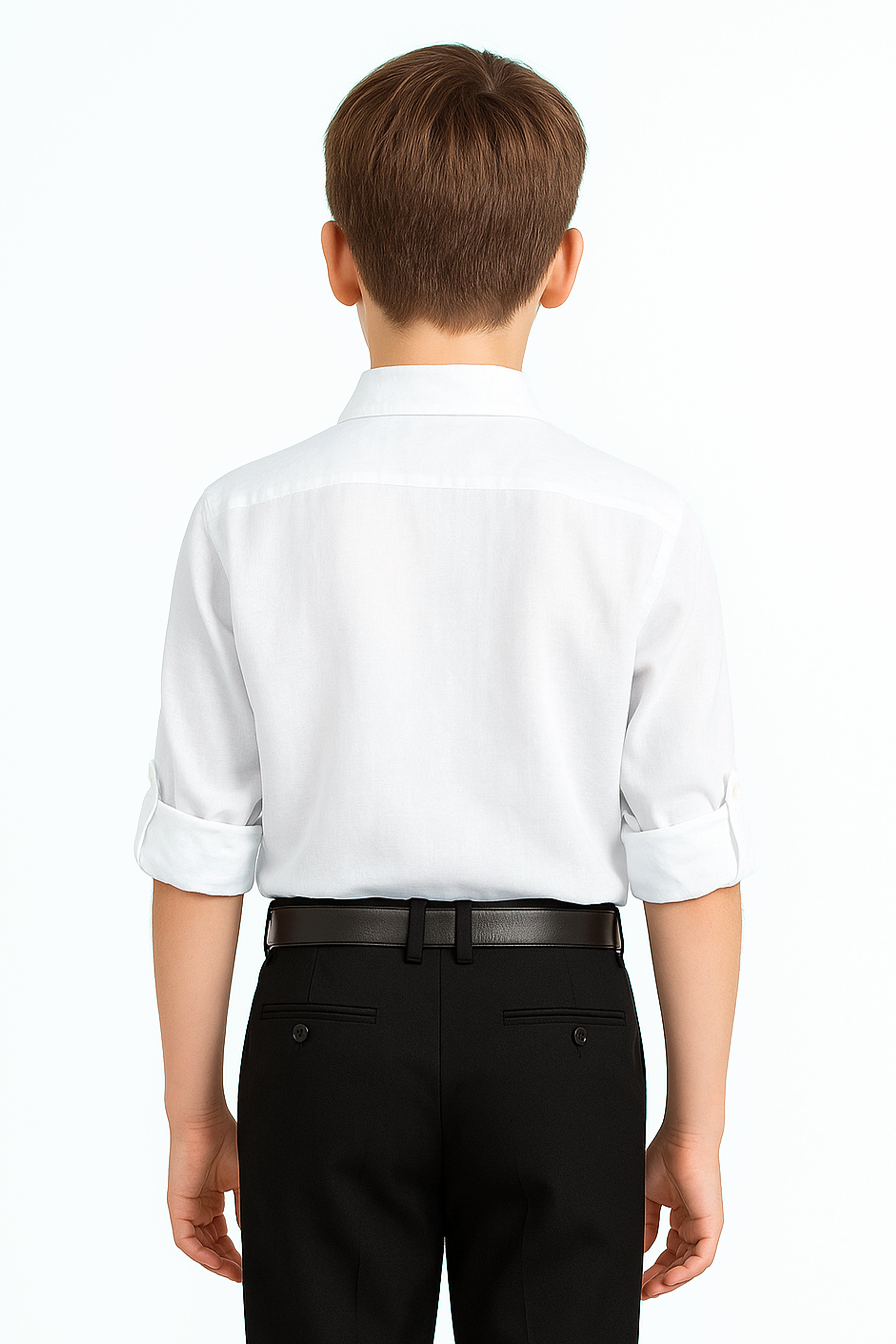 Boys Linen Roll Up Sleeve Shirt - White Back Picture