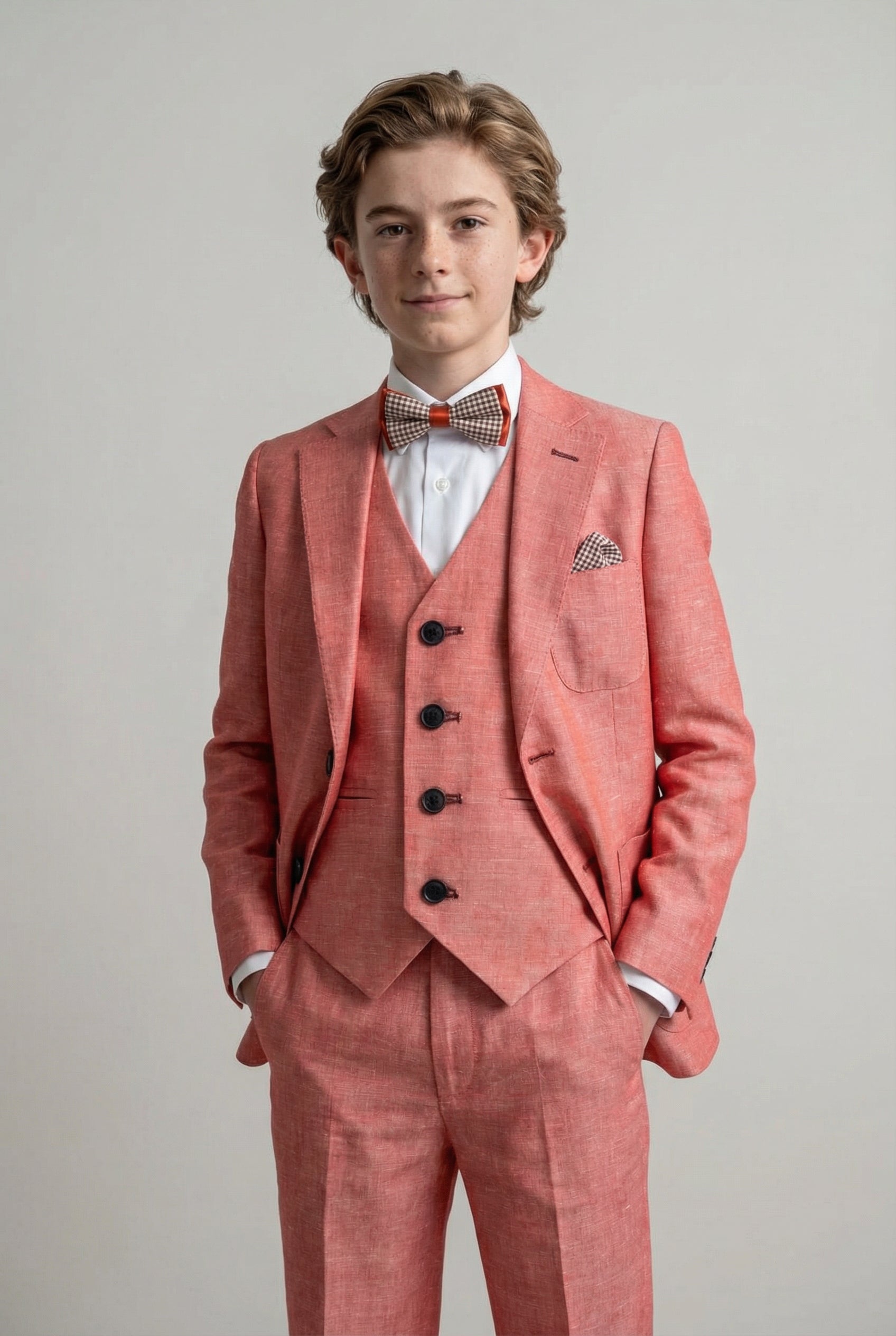 Boys Linen Suit with Elbow Patches - Red