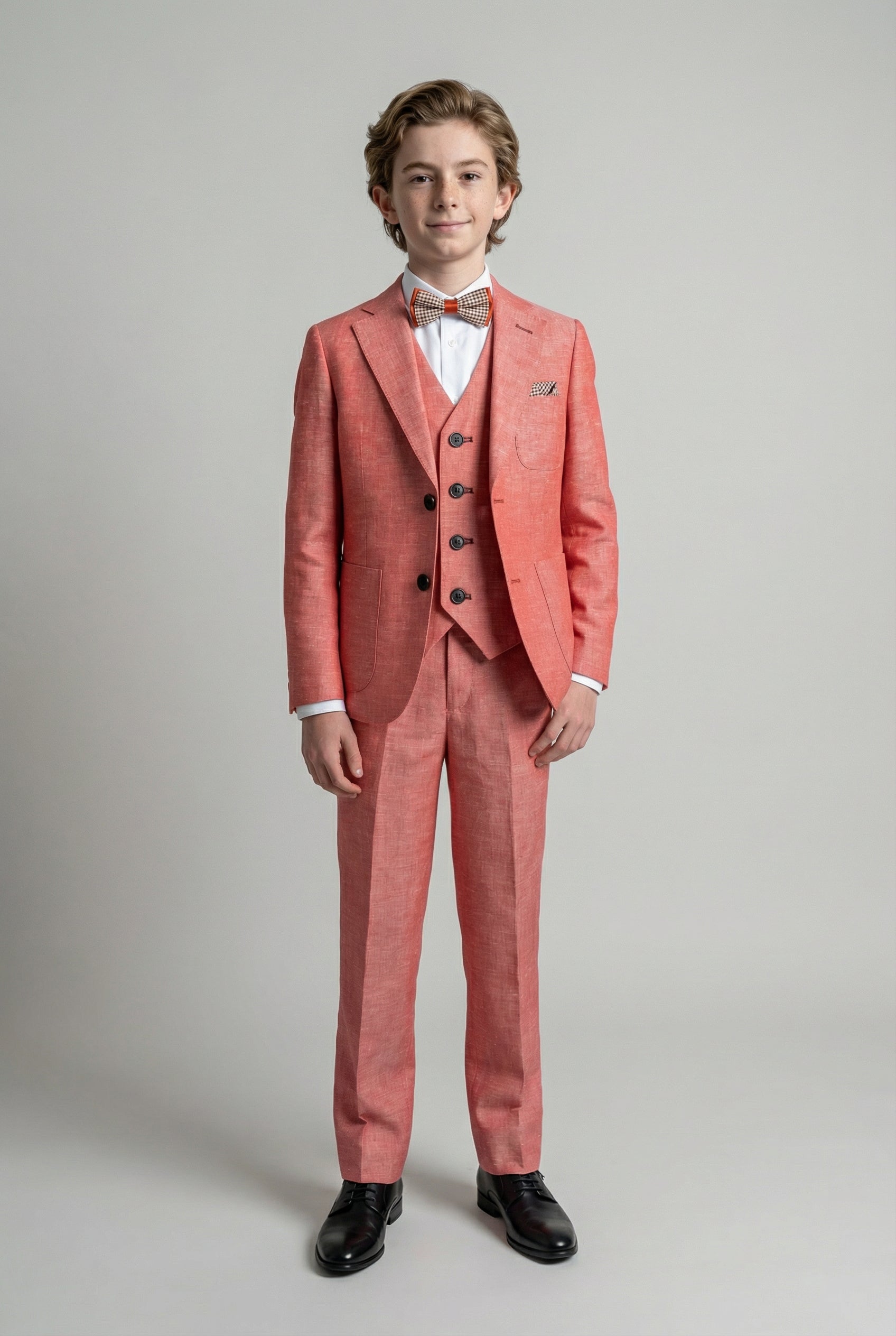 Boys Linen Suit with Elbow Patches - Red