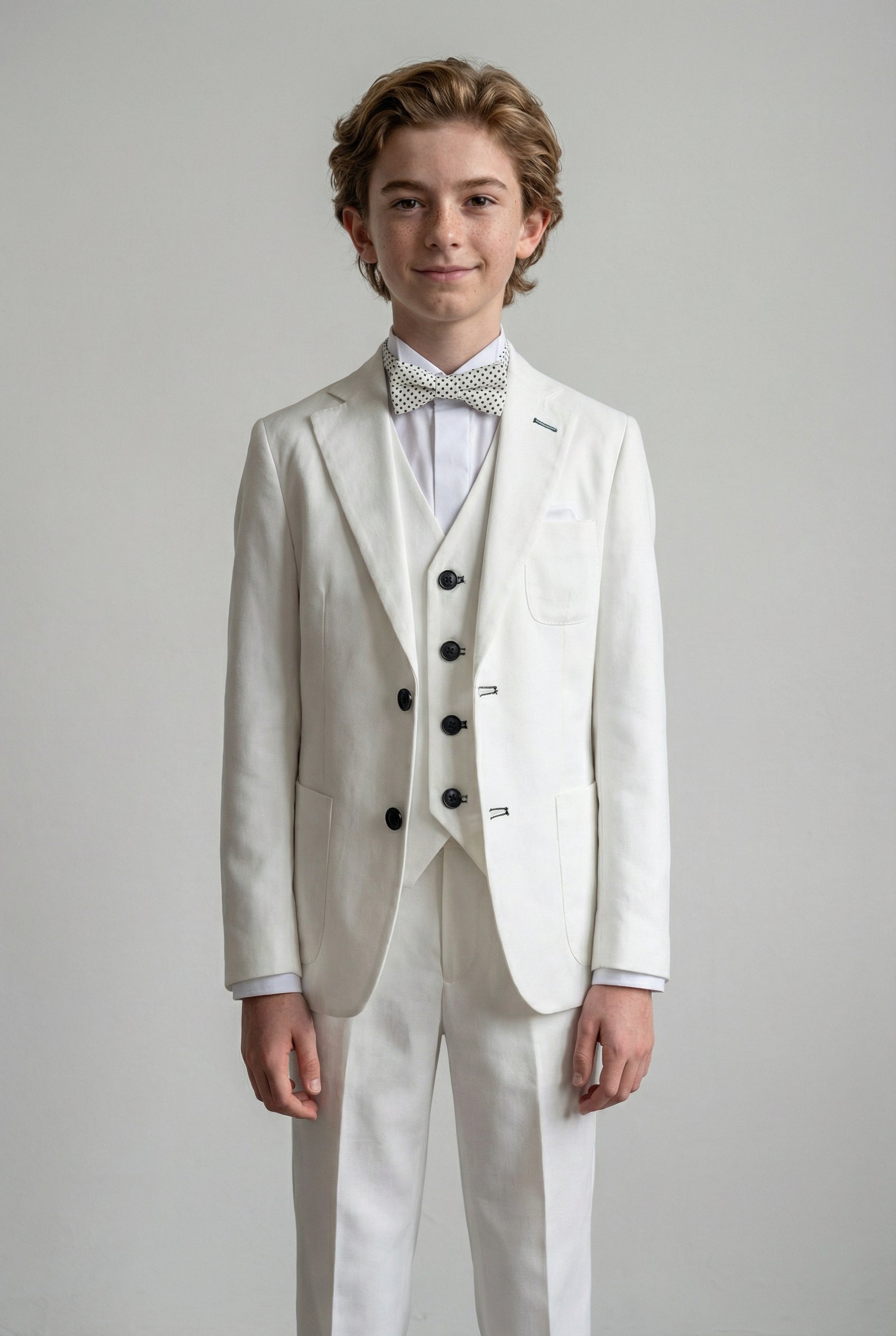 Boys Linen Suit with Elbow Patches - White