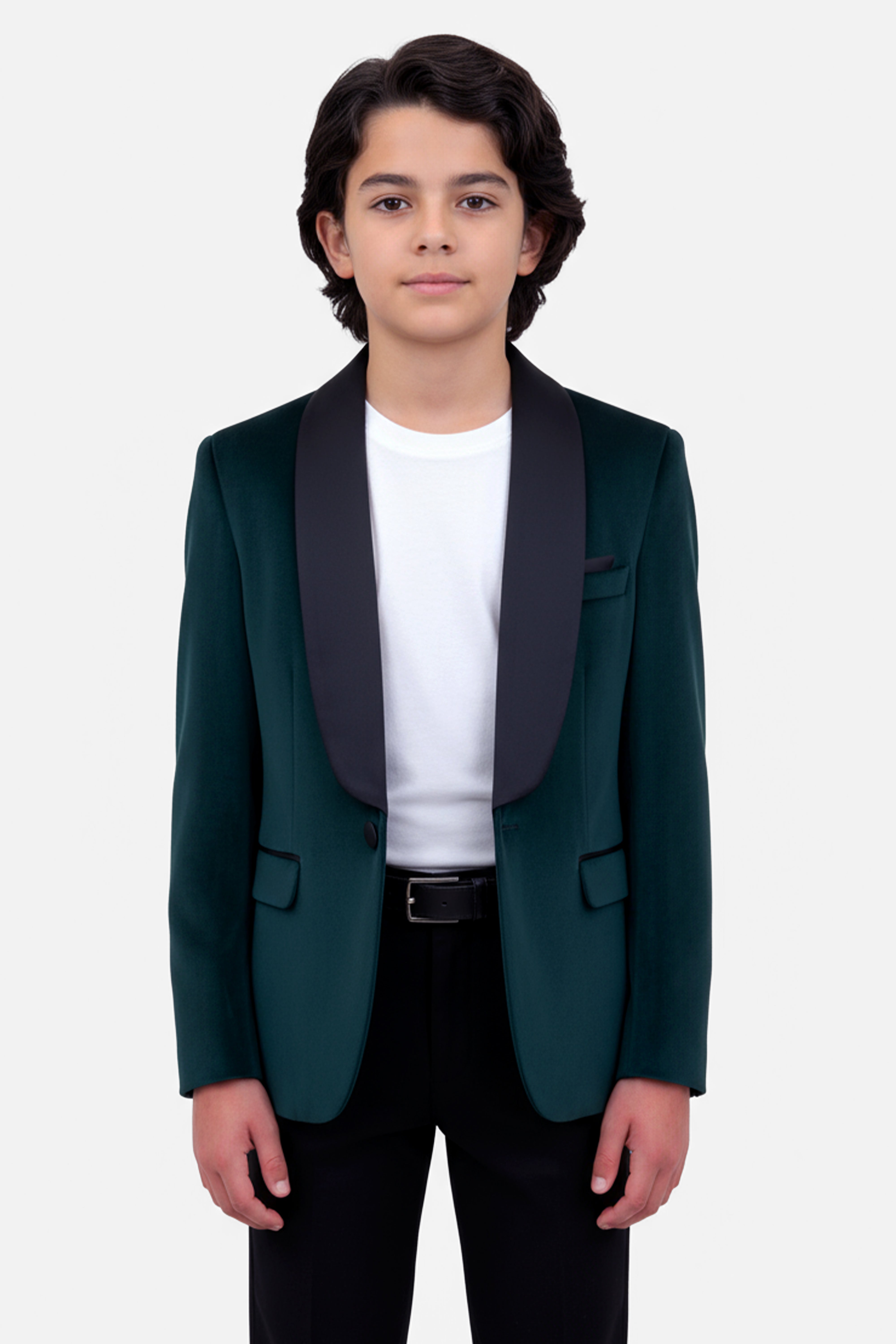 Boys Matt Velvet Tuxedo Blazer - Kingsman - Green Model Picture