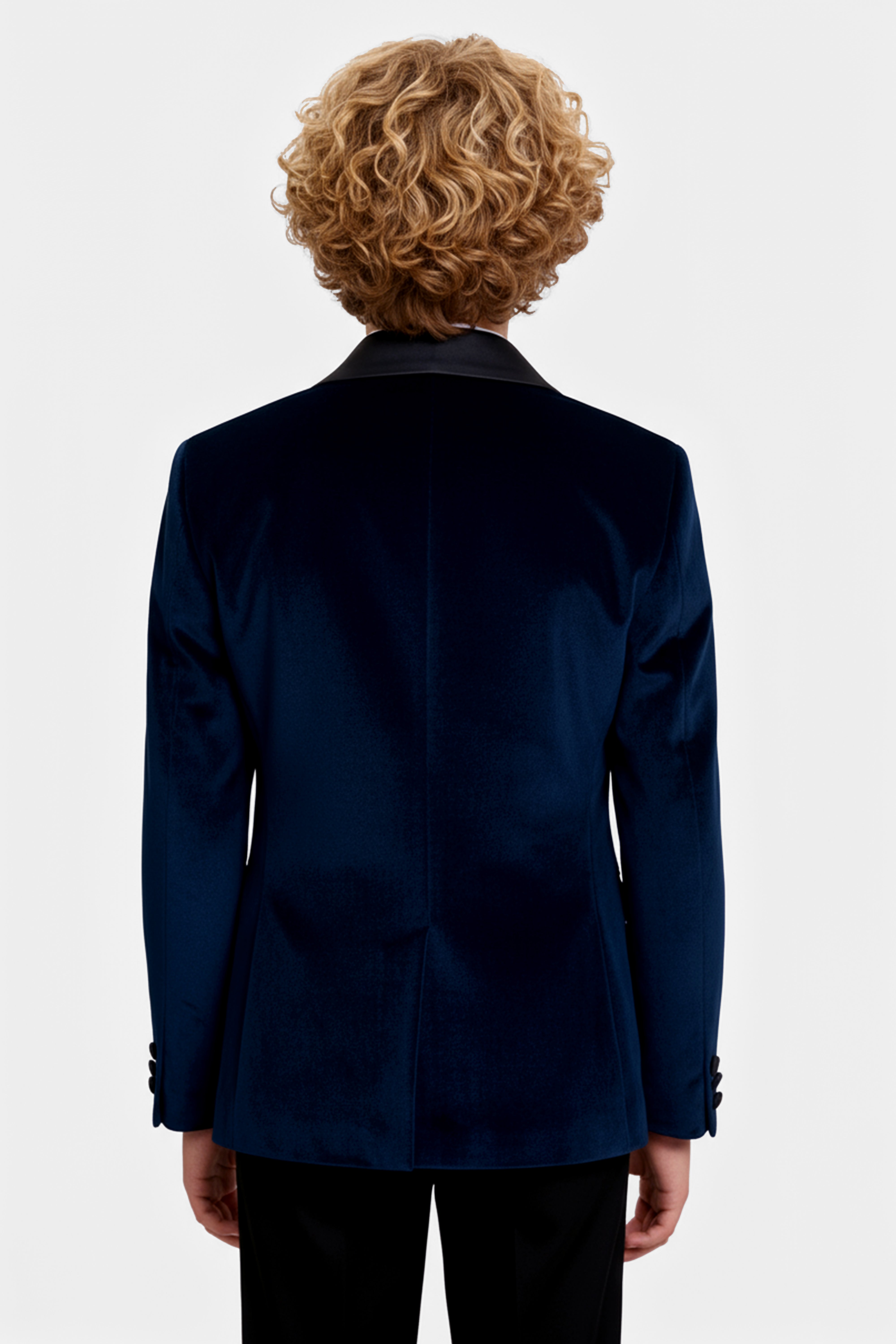Boys Matt Velvet Tuxedo Blazer - Kingsman - Navy Back Picture