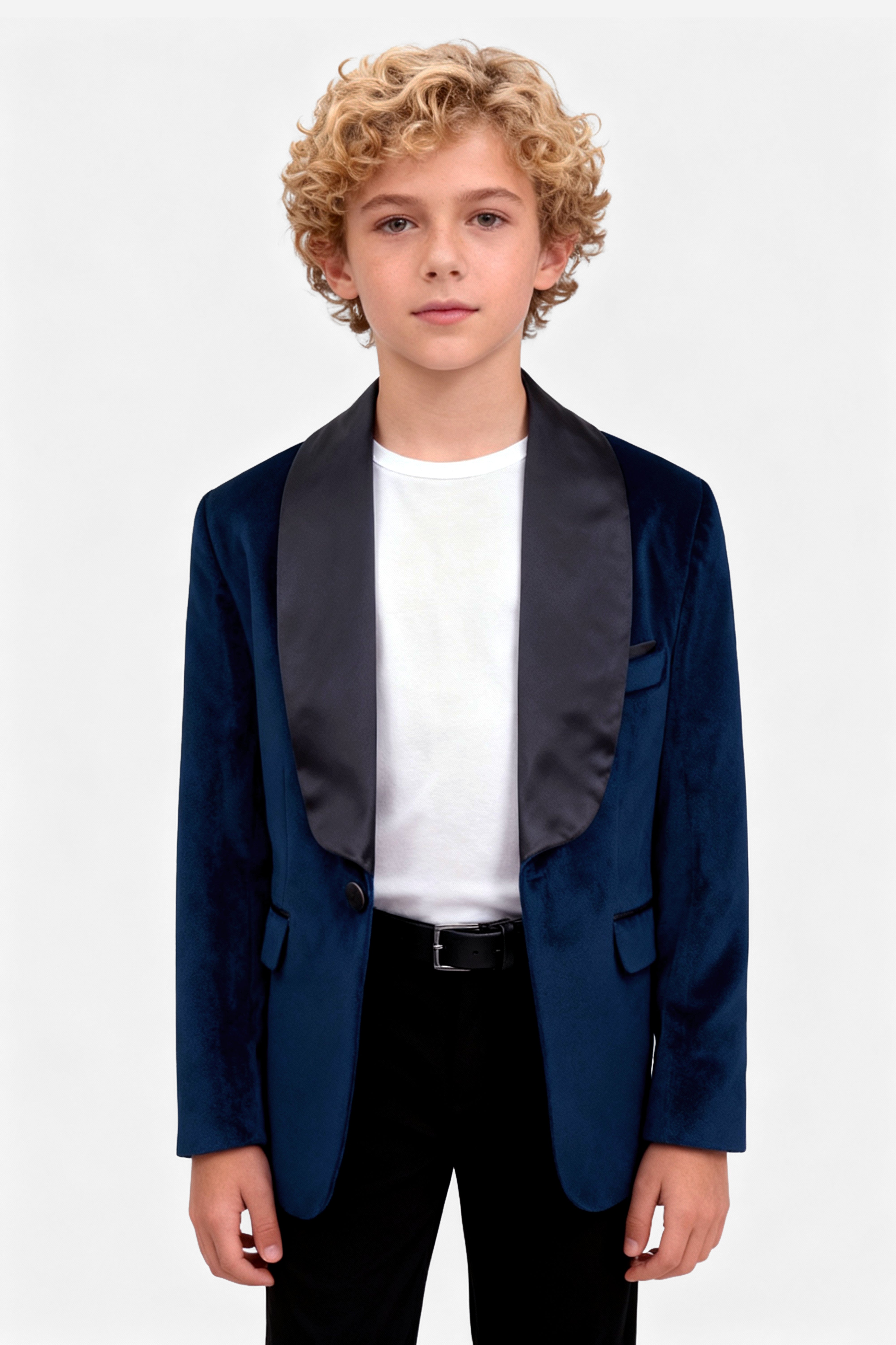 Boys Matt Velvet Tuxedo Blazer - Kingsman - Navy Model picture