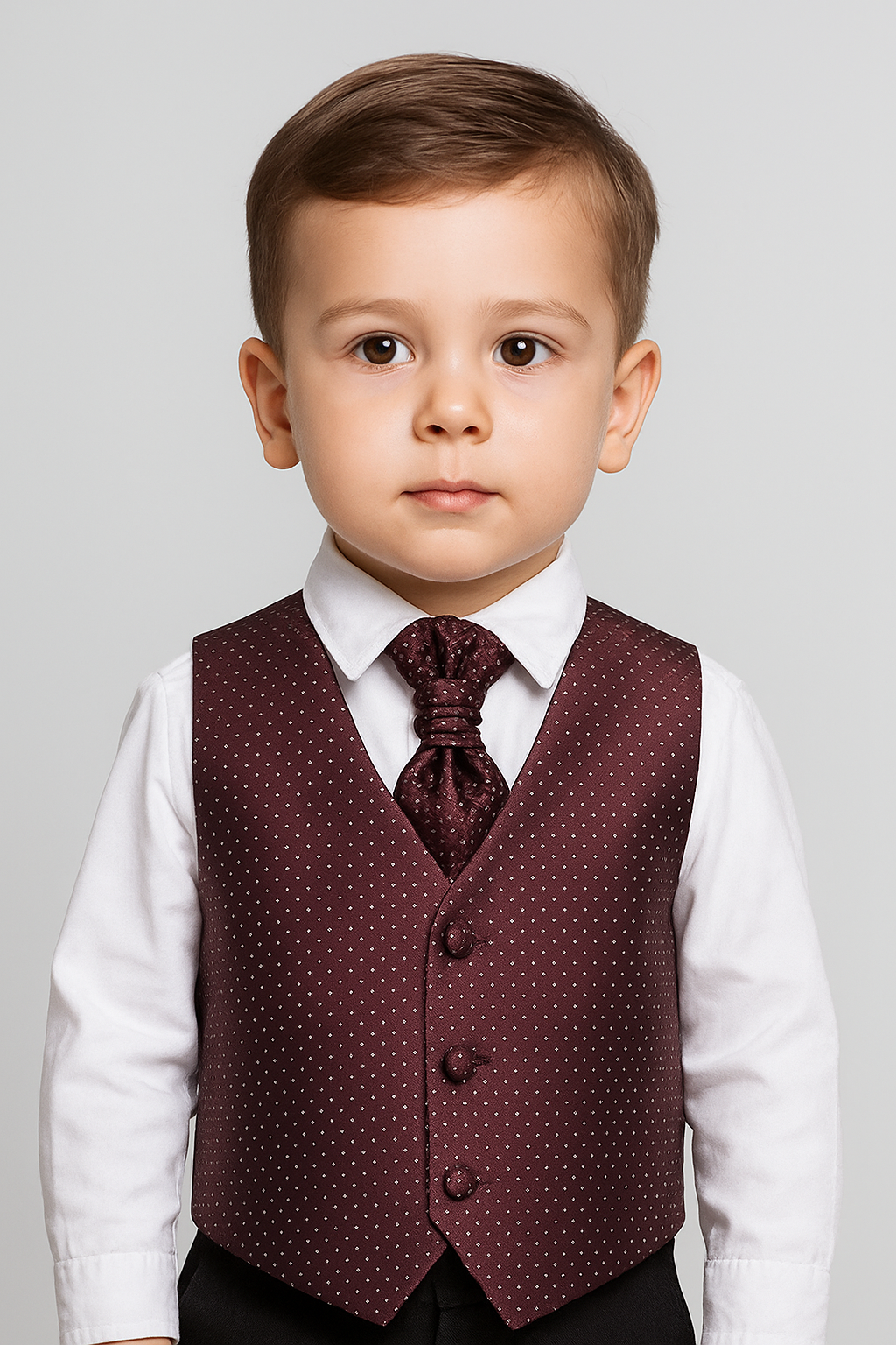 Boys & Men Waistcoat Cravat Hanky Set - Burgundy