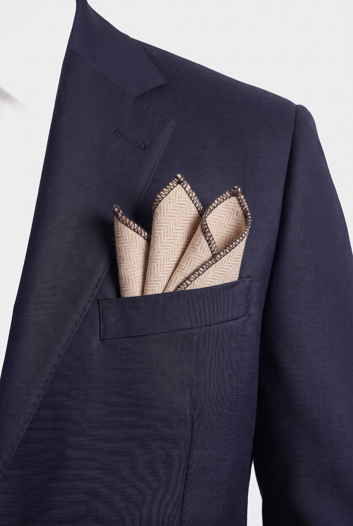 Boys & Men's Herringbone Tweed Pocket Handkerchief - Beige