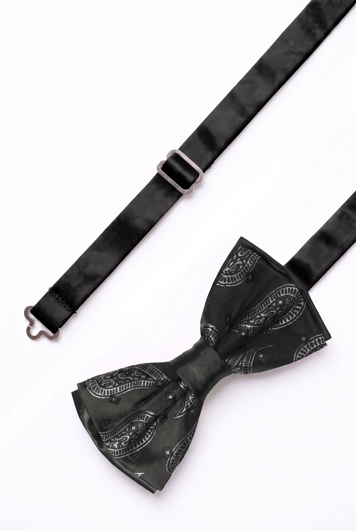 Boys & Men's Paisley Bow Tie or Bow Tie & Pocket Square Set - Black and White