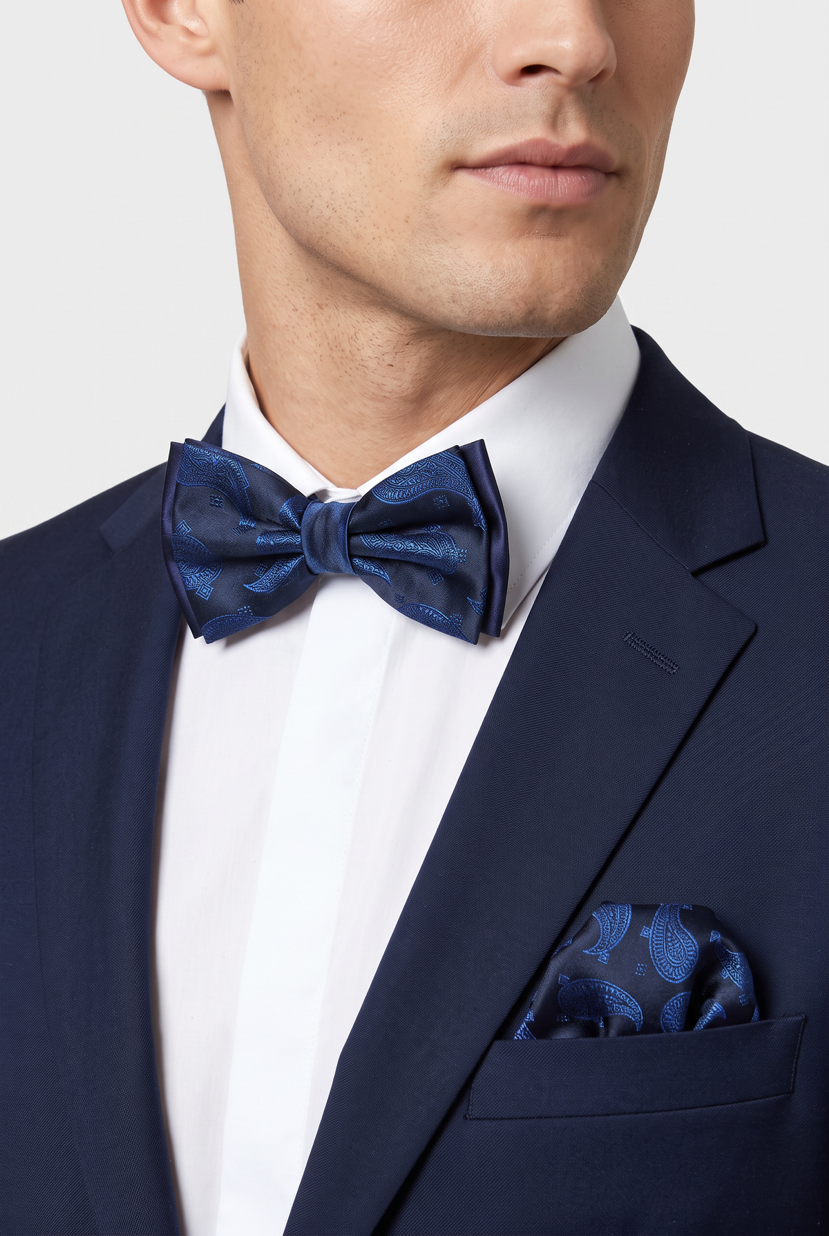 Boys & Men's Paisley Bow Tie or Bow Tie & Pocket Square Set - Navy Blue