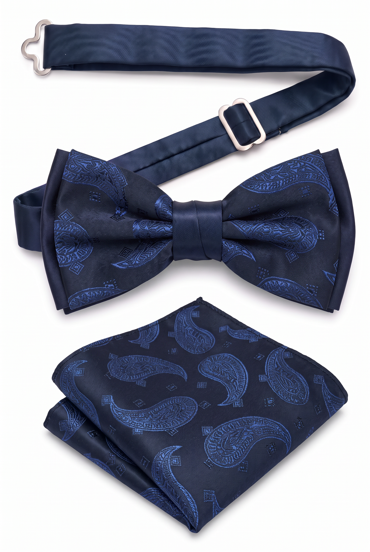 Boys & Men's Paisley Bow Tie or Bow Tie & Pocket Square Set - Navy Blue