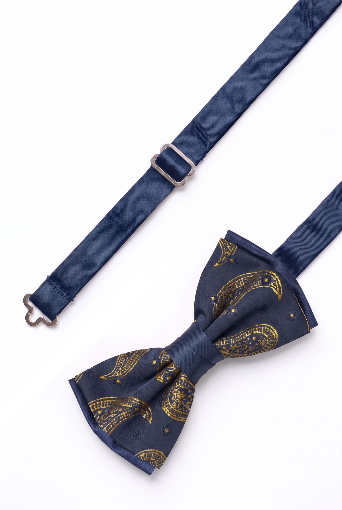 Boys & Men's Paisley Bow Tie or Bow Tie & Pocket Square Set - Navy Blue and Gold