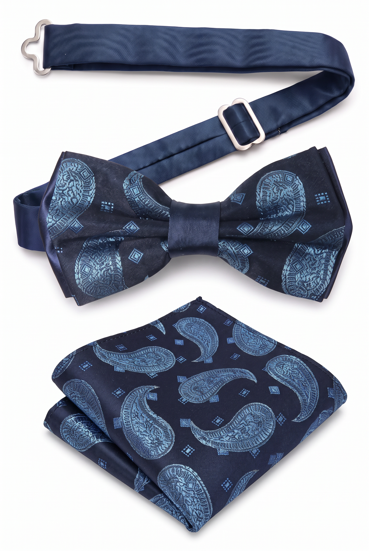 Boys & Men's Paisley Bow Tie or Bow Tie & Pocket Square Set - Navy  and Blue