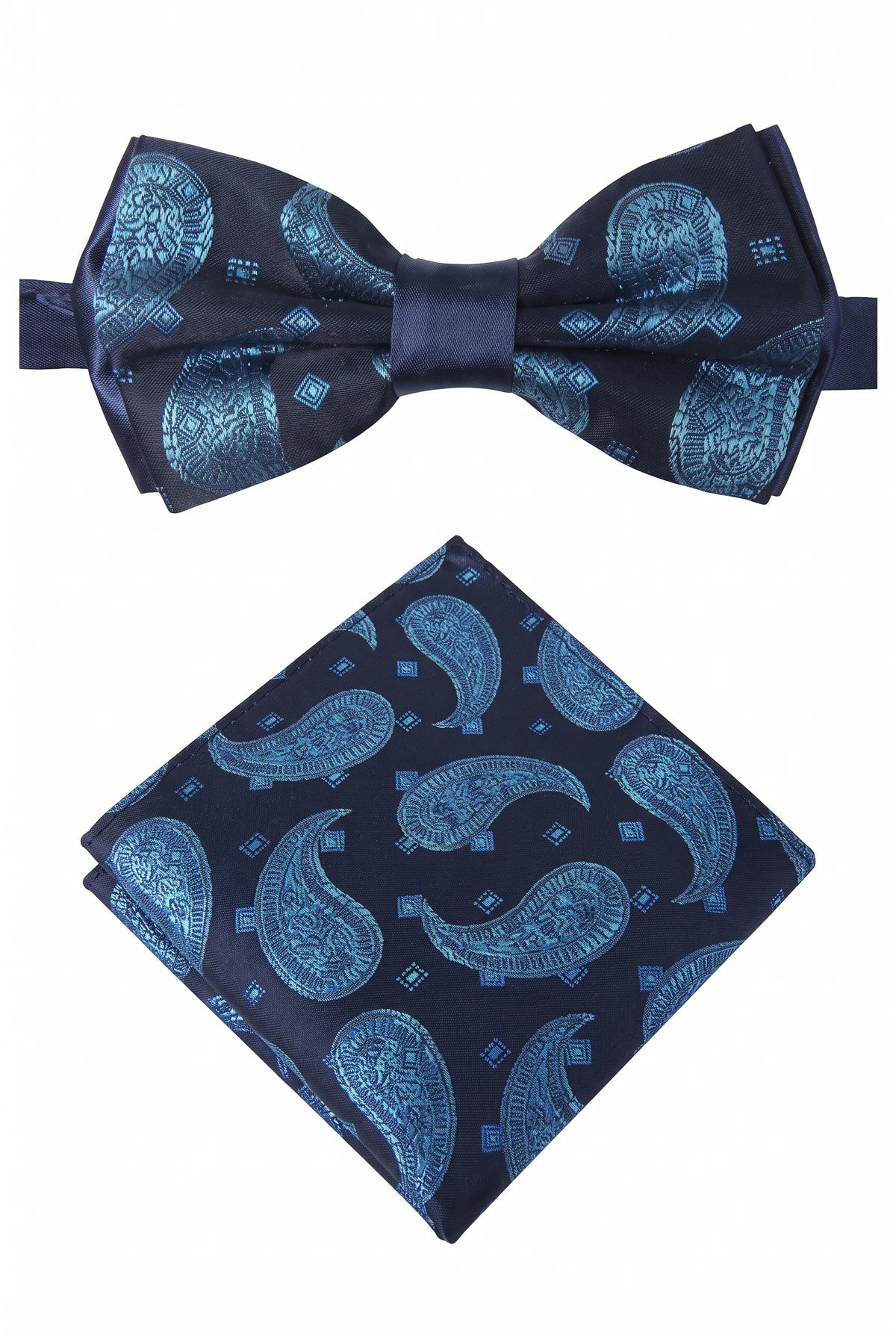 Boys & Men's Paisley Bow Tie or Bow Tie & Pocket Square Set - Navy  and Blue