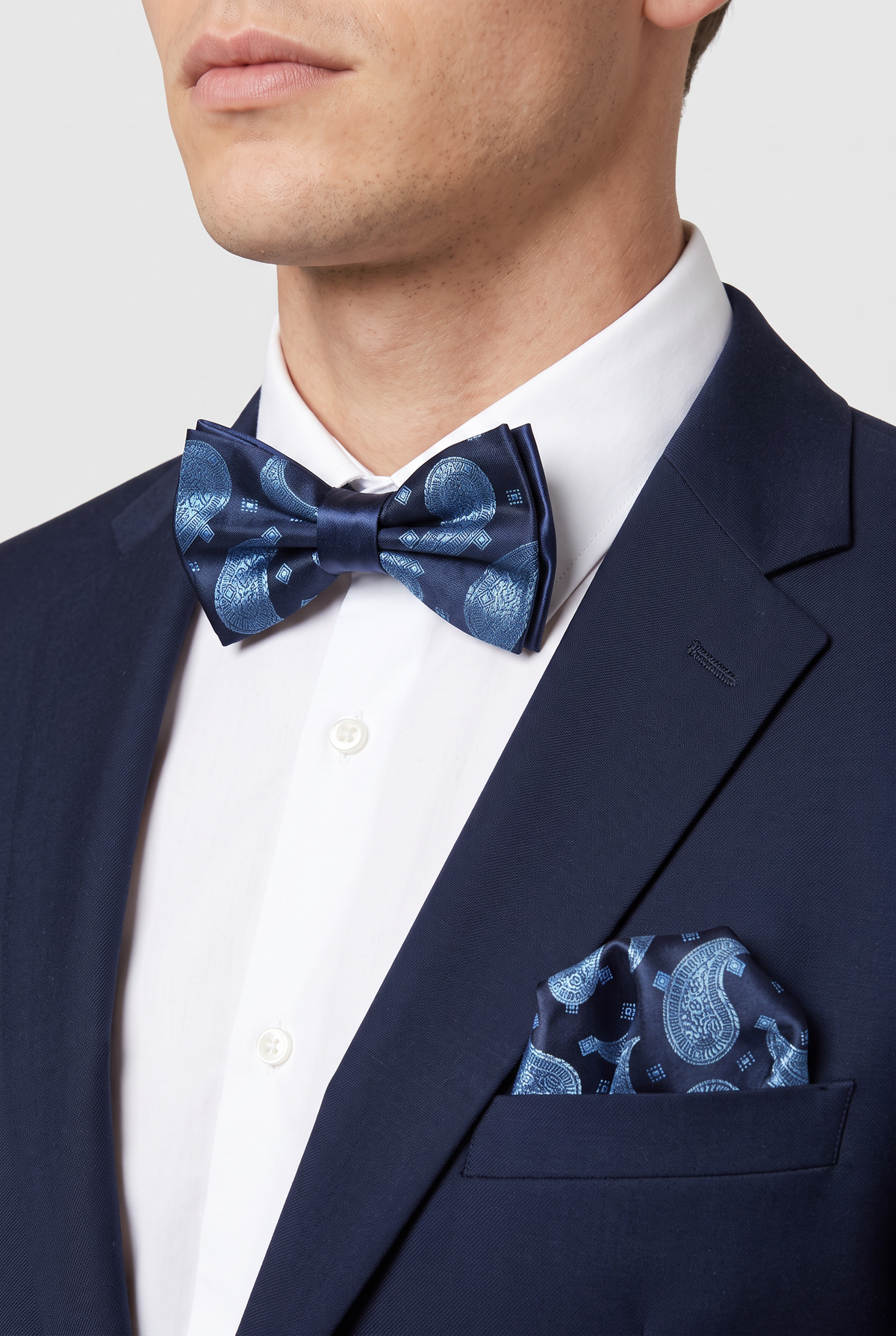 Boys & Men's Paisley Bow Tie or Bow Tie & Pocket Square Set - Navy  and Blue