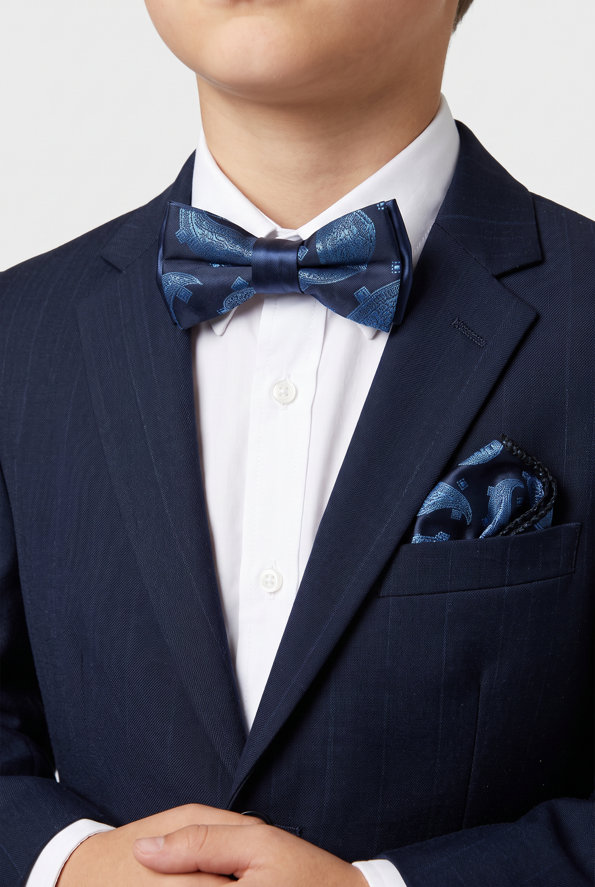 Boys & Men's Paisley Bow Tie or Bow Tie & Pocket Square Set - Navy  and Blue