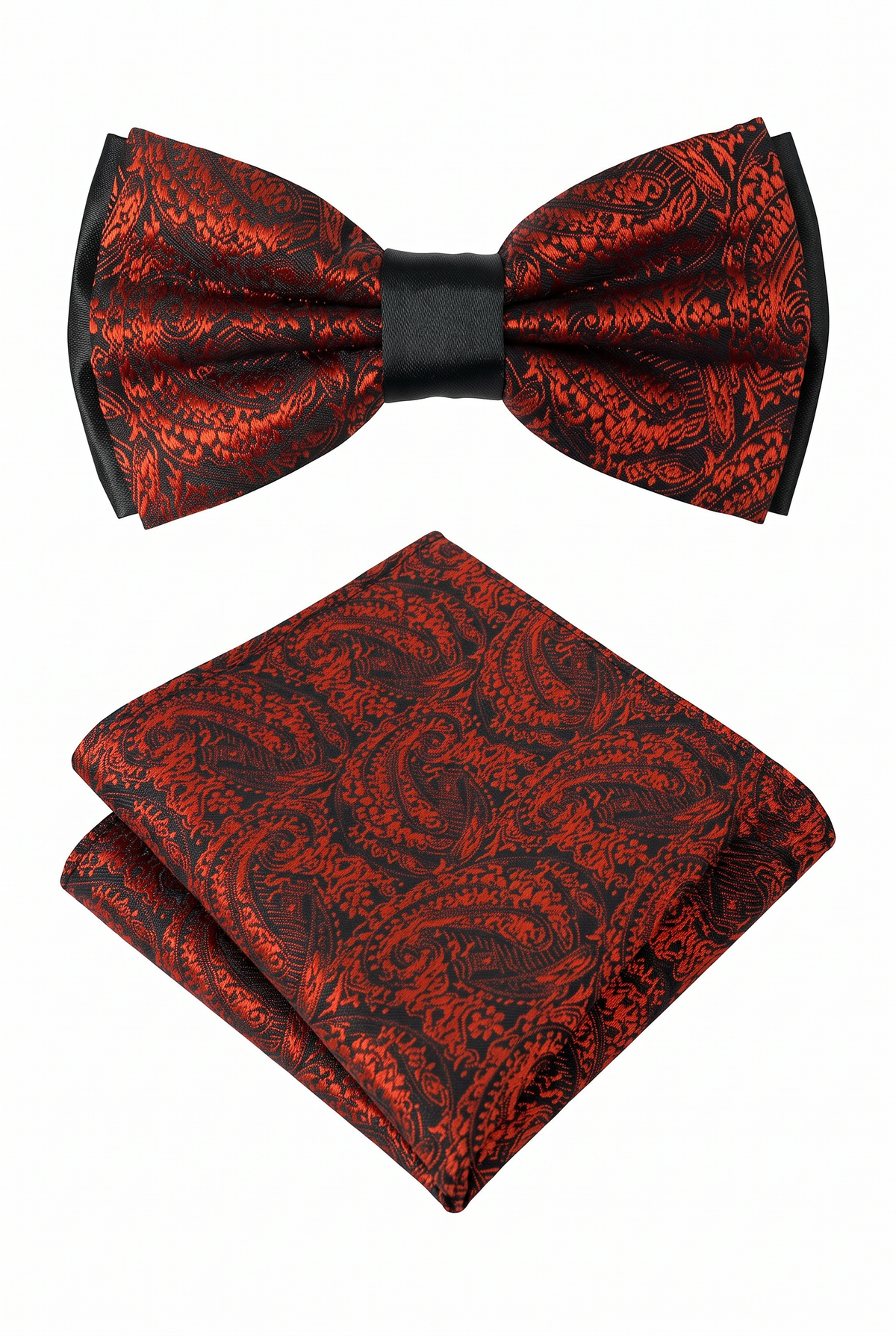 Boys & Men's Paisley Bow Tie and Hanky Set - Red