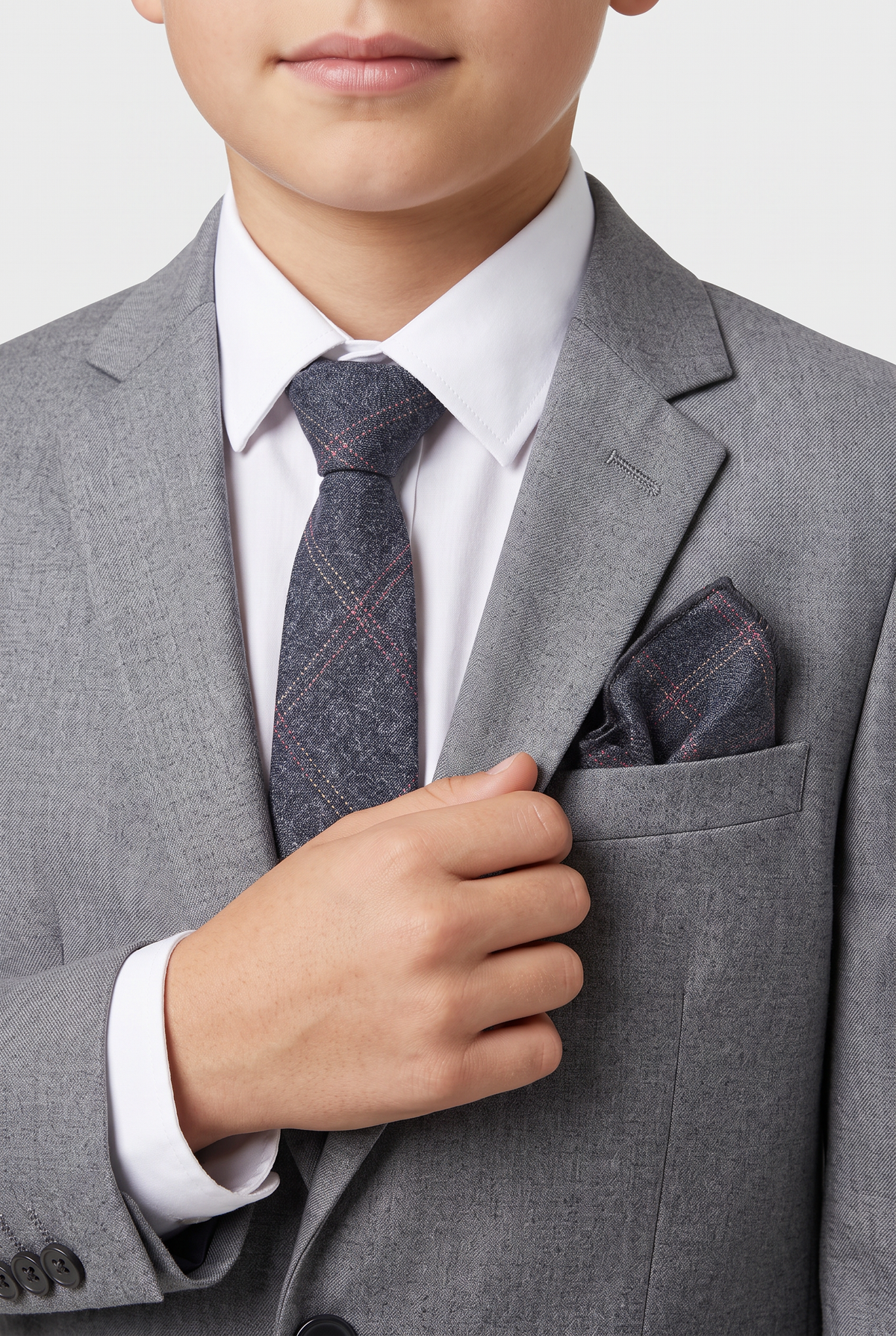 Boys & Men's Tweed Check Slim Tie Set - Charcoal Grey