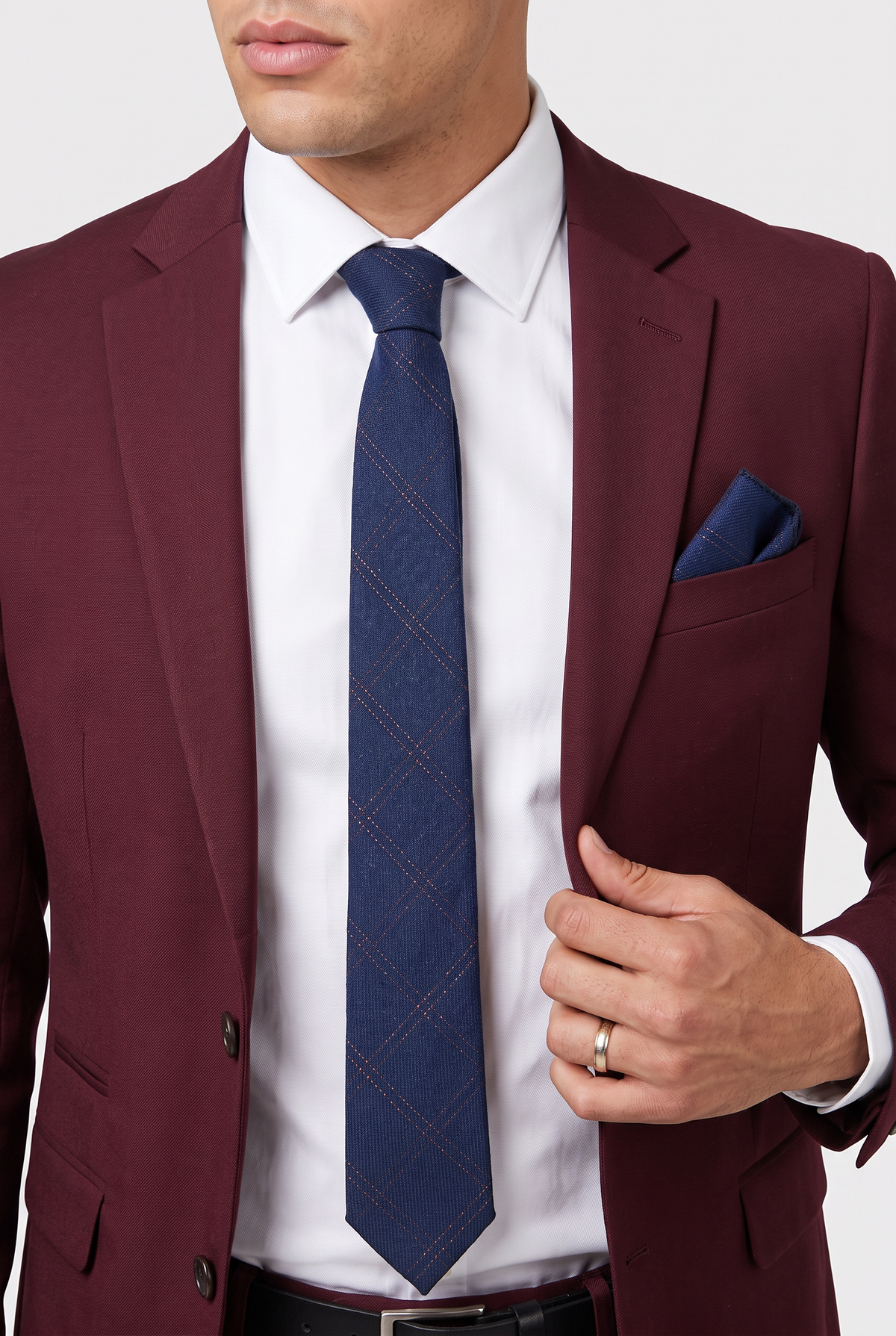 Boys & Men's Tweed Check Slim Tie Set - Navy Blue