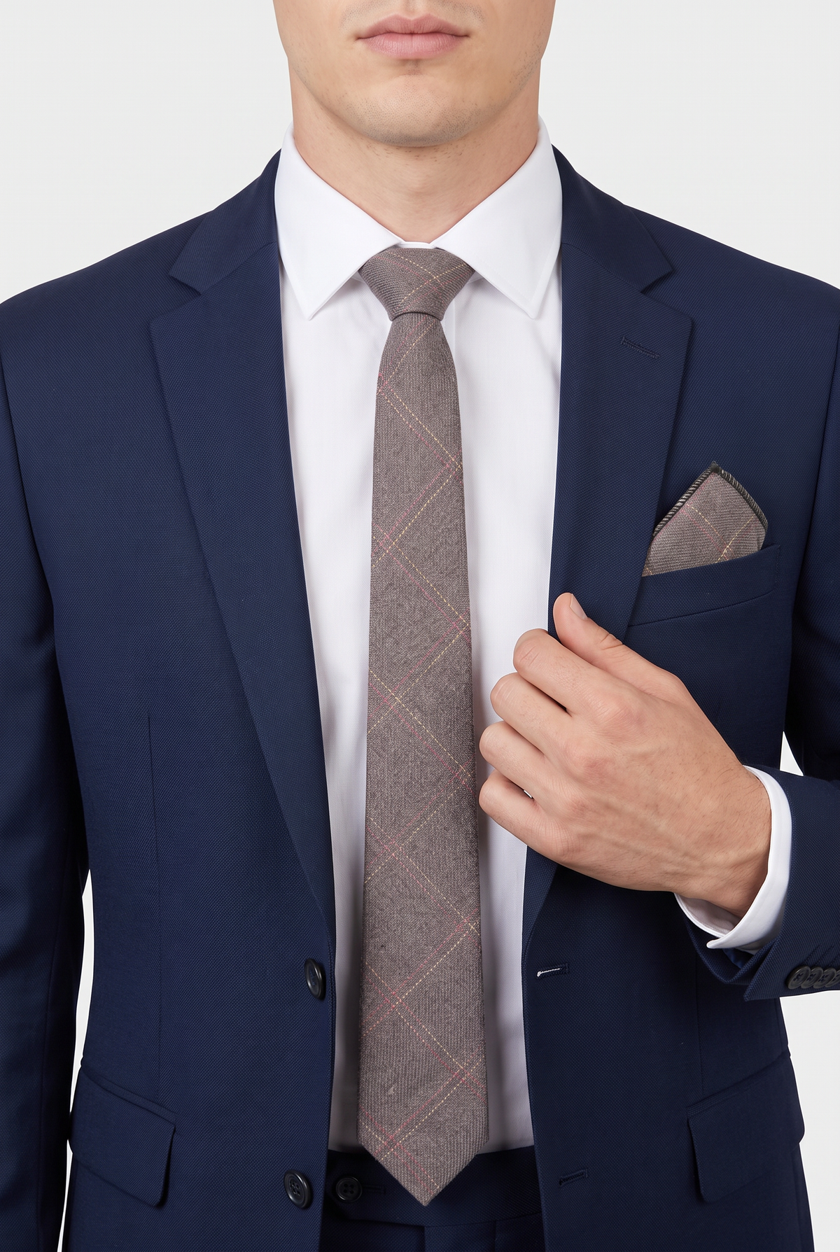 Boys & Men's Tweed Check Slim Tie Set - Tan Brown