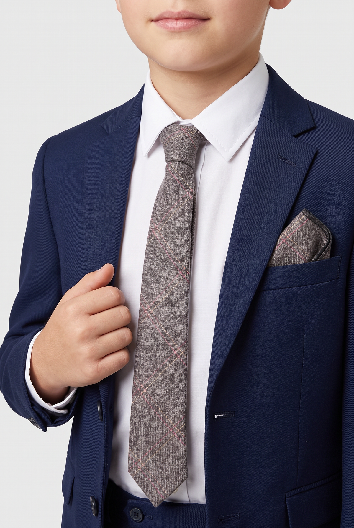 Boys & Men's Tweed Check Slim Tie Set - Tan Brown