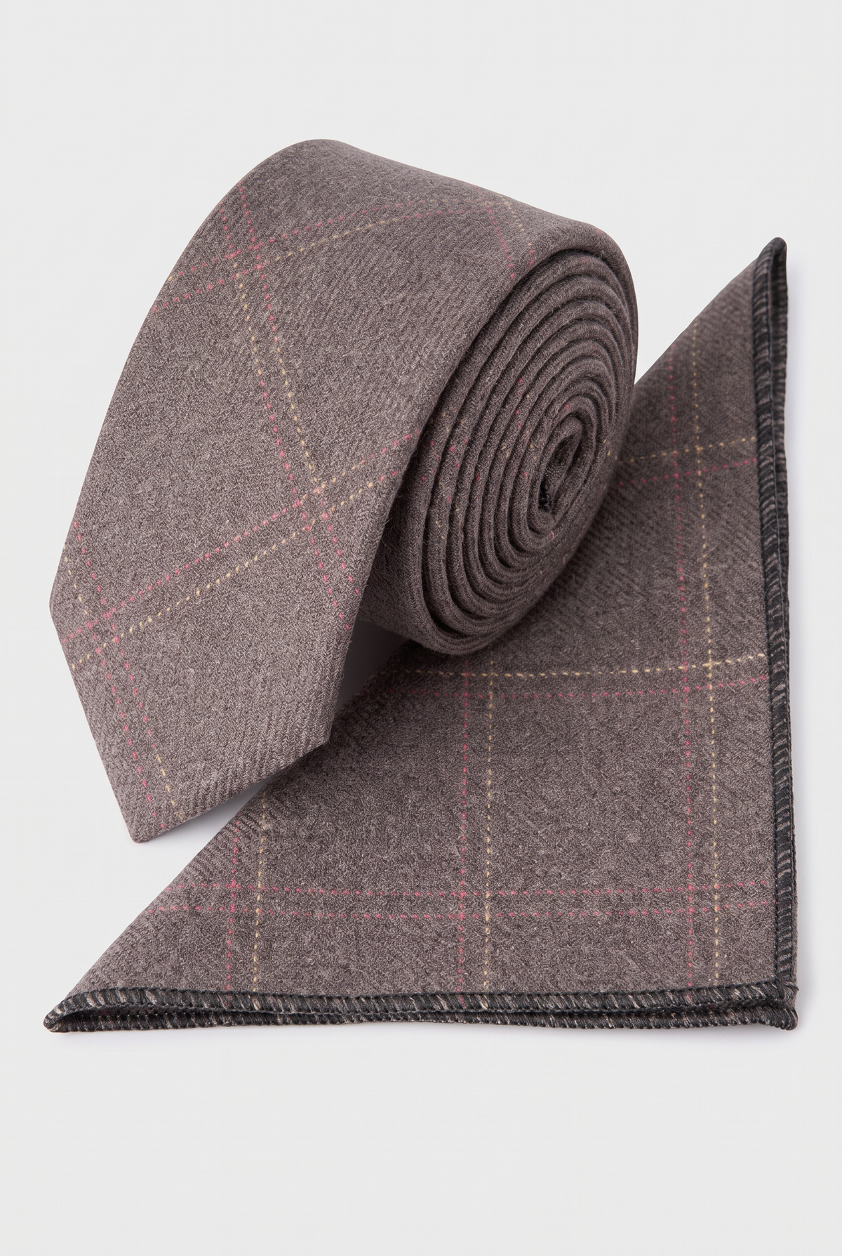 Boys & Men's Tweed Check Slim Tie Set - Tan Brown