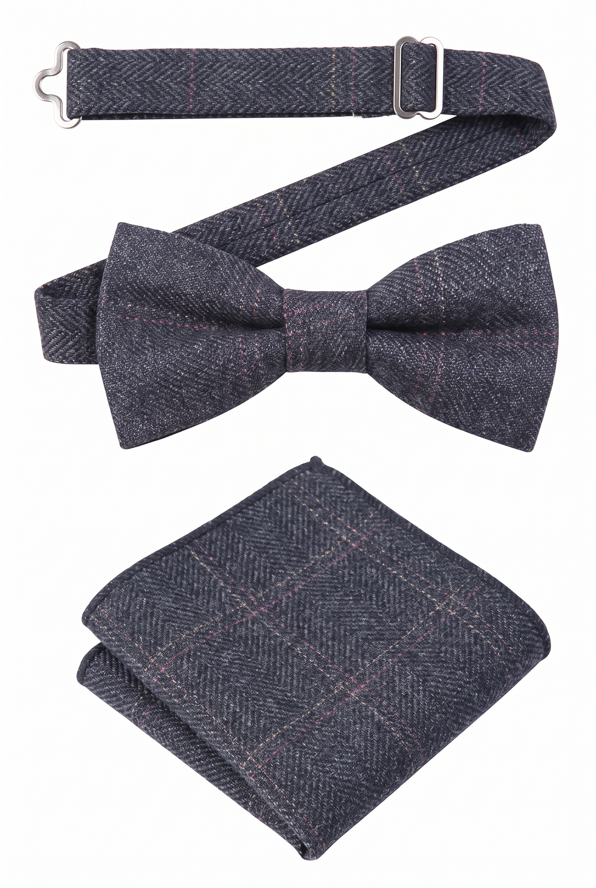 Boys & Men's Tweed Check Bow Tie Set - Charcoal Grey