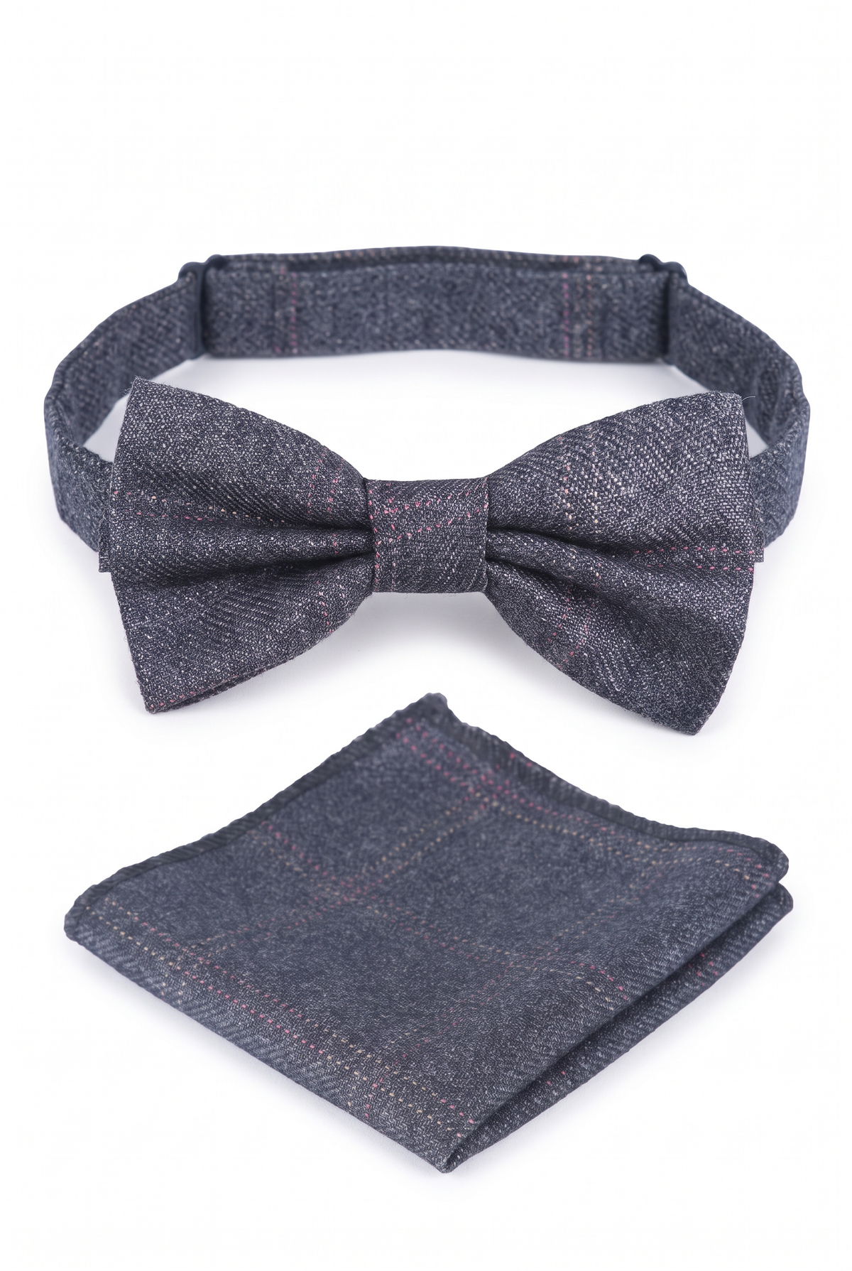 Boys & Men's Tweed Check Bow Tie Set - Charcoal Grey
