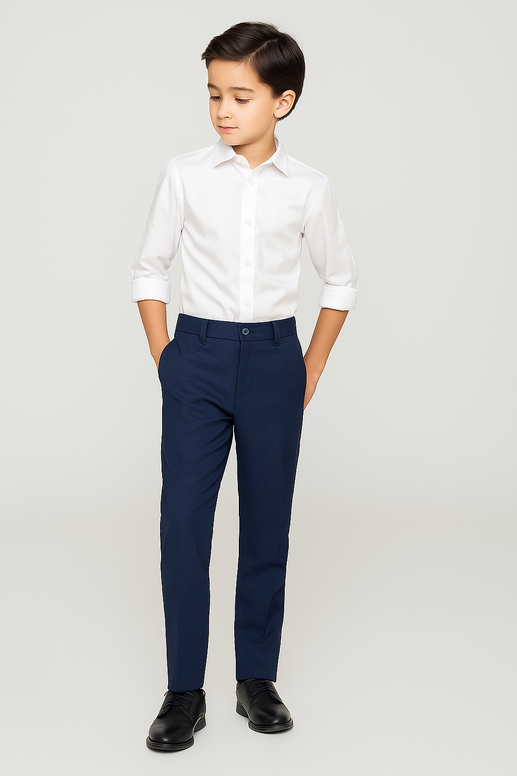 Boys Navy Blue Formal Trousers - Navy Blue Front Picture