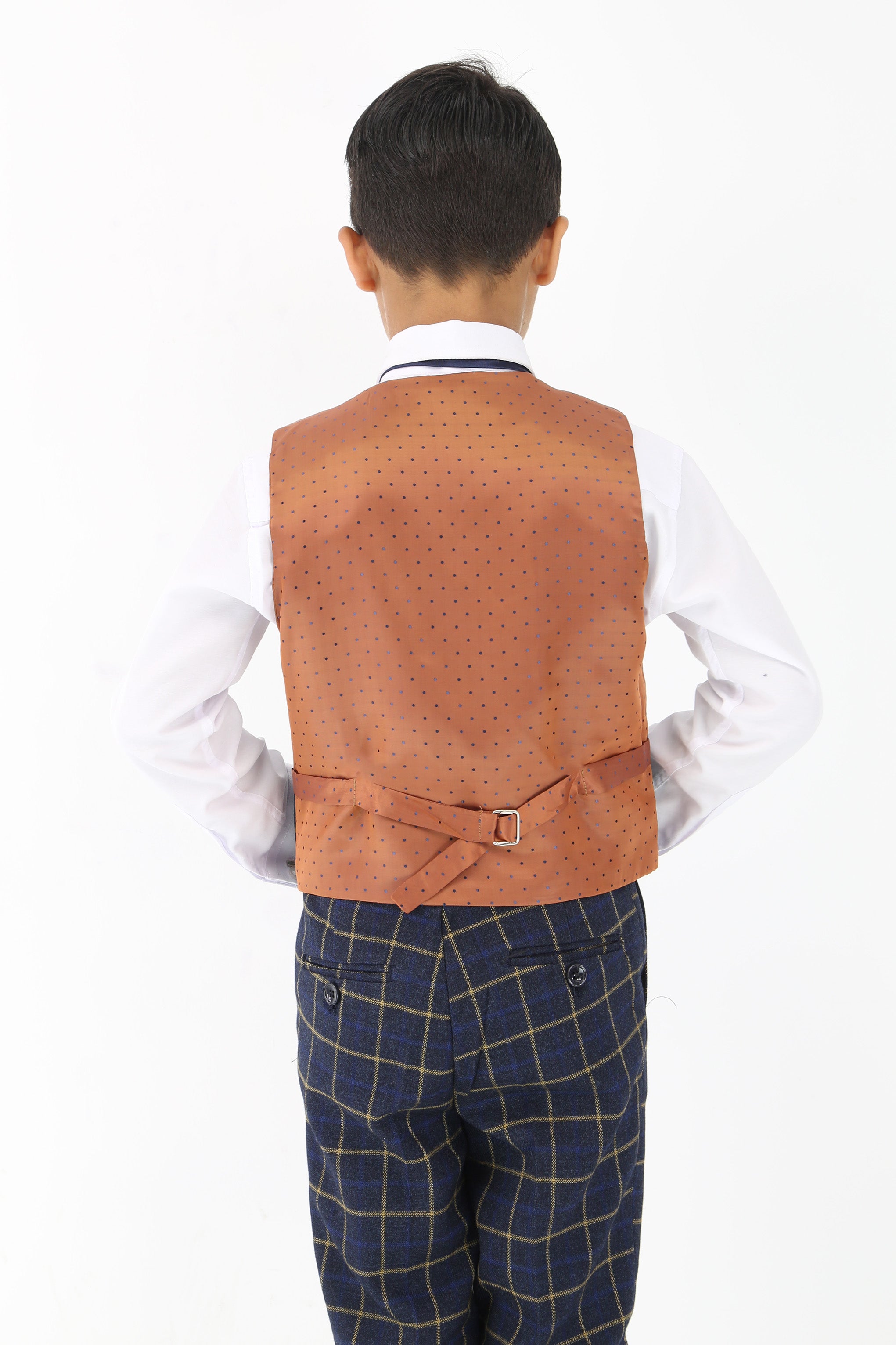 Boys Navy Blue Retro Check Suit - Navy Blue
