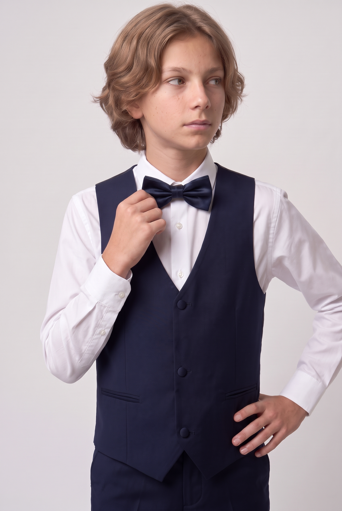 Boys Navy Satin Lapel Tuxedo Suit - 4-Piece or 5-Piece with Cufflink Shirt