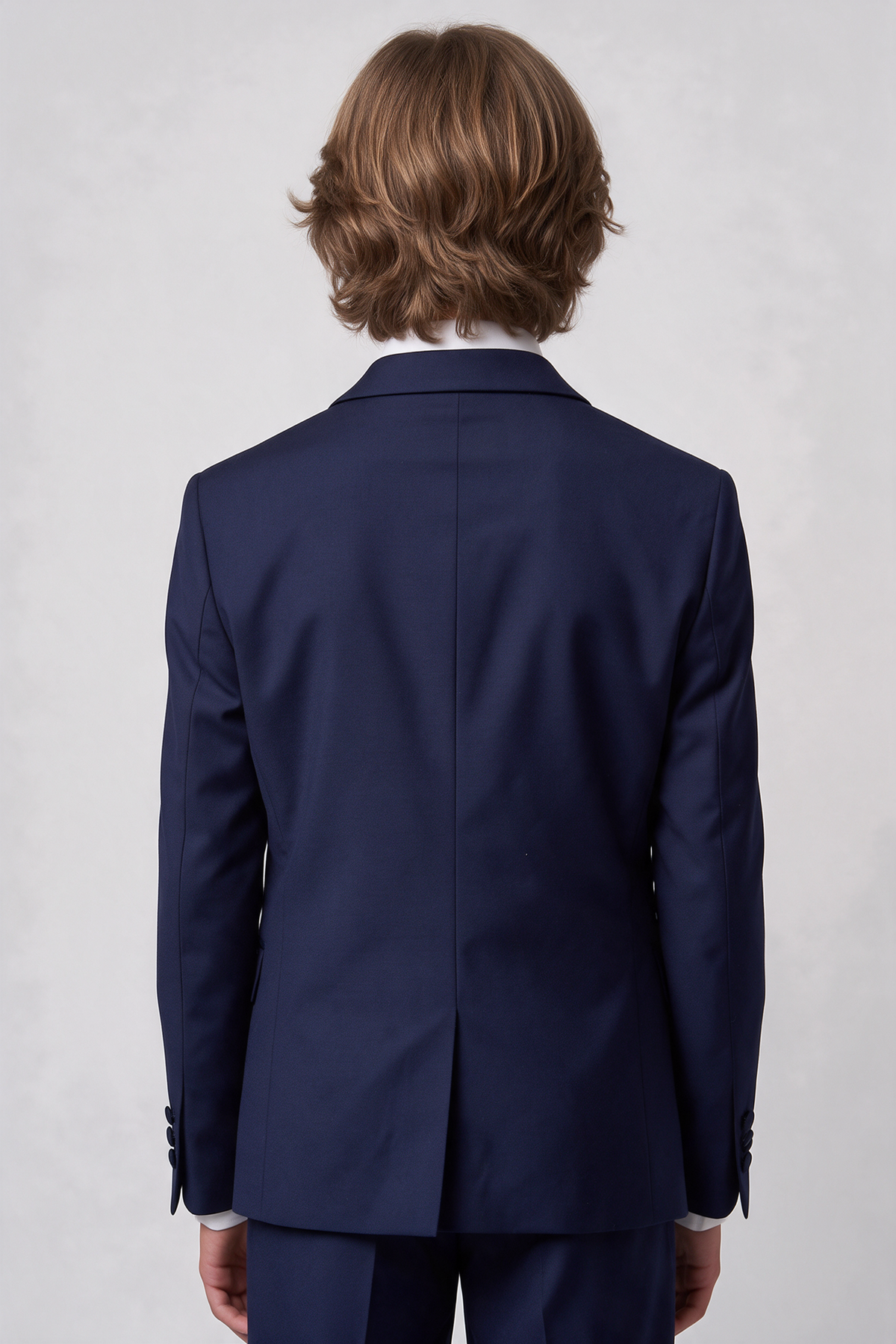 Boys Navy Satin Lapel Tuxedo Suit - 4-Piece or 5-Piece with Cufflink Shirt