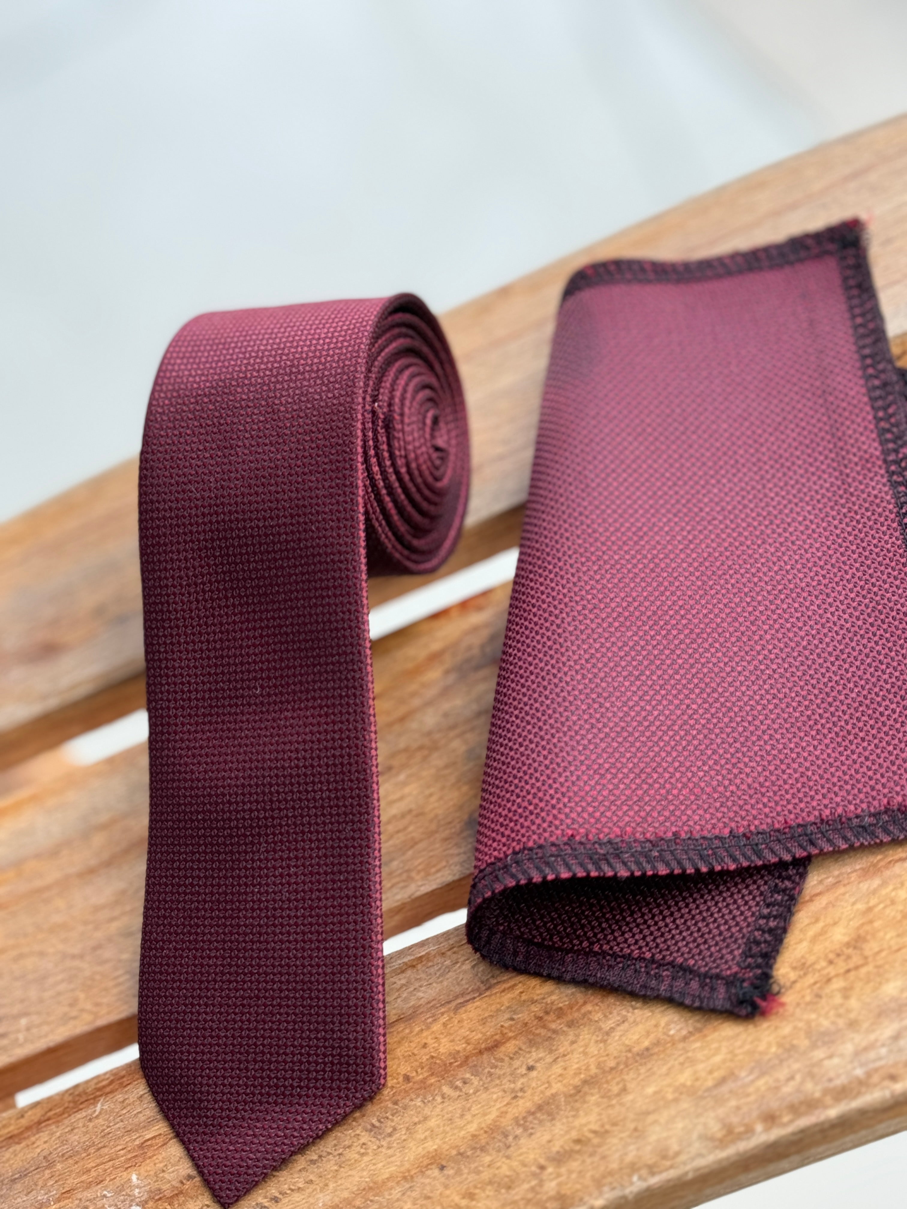 Boys' Oxford Weave Slim Tie Formal Neckwear- Burgundy