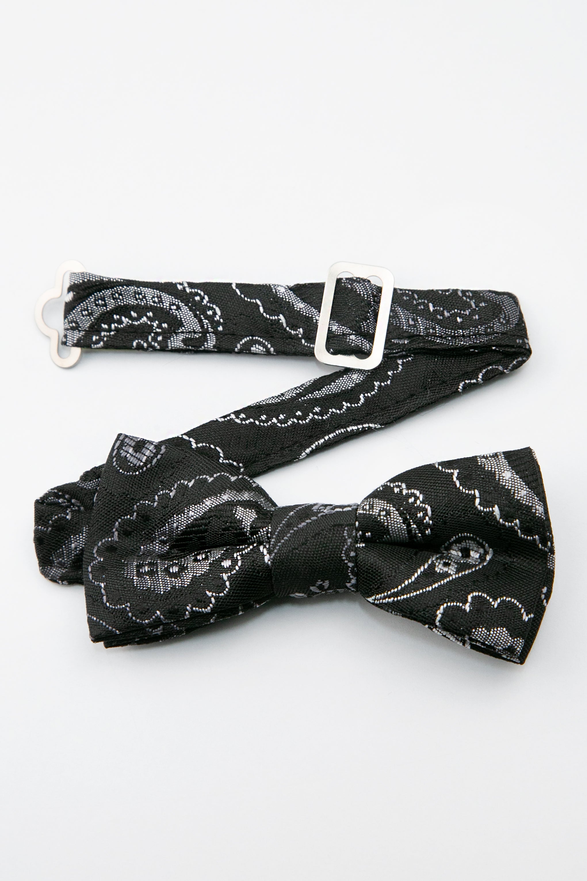 Boys’ Paisley Pre-Tied Dickie Bow Tie - Black and Silver Detail