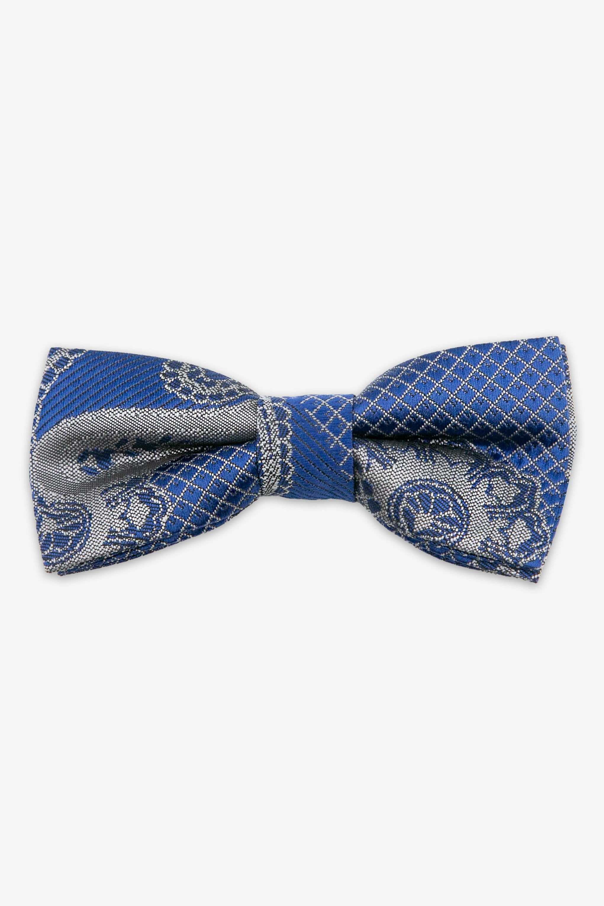 Boys’ Paisley Pre-Tied Dickie Bow Tie - Blue and Silver