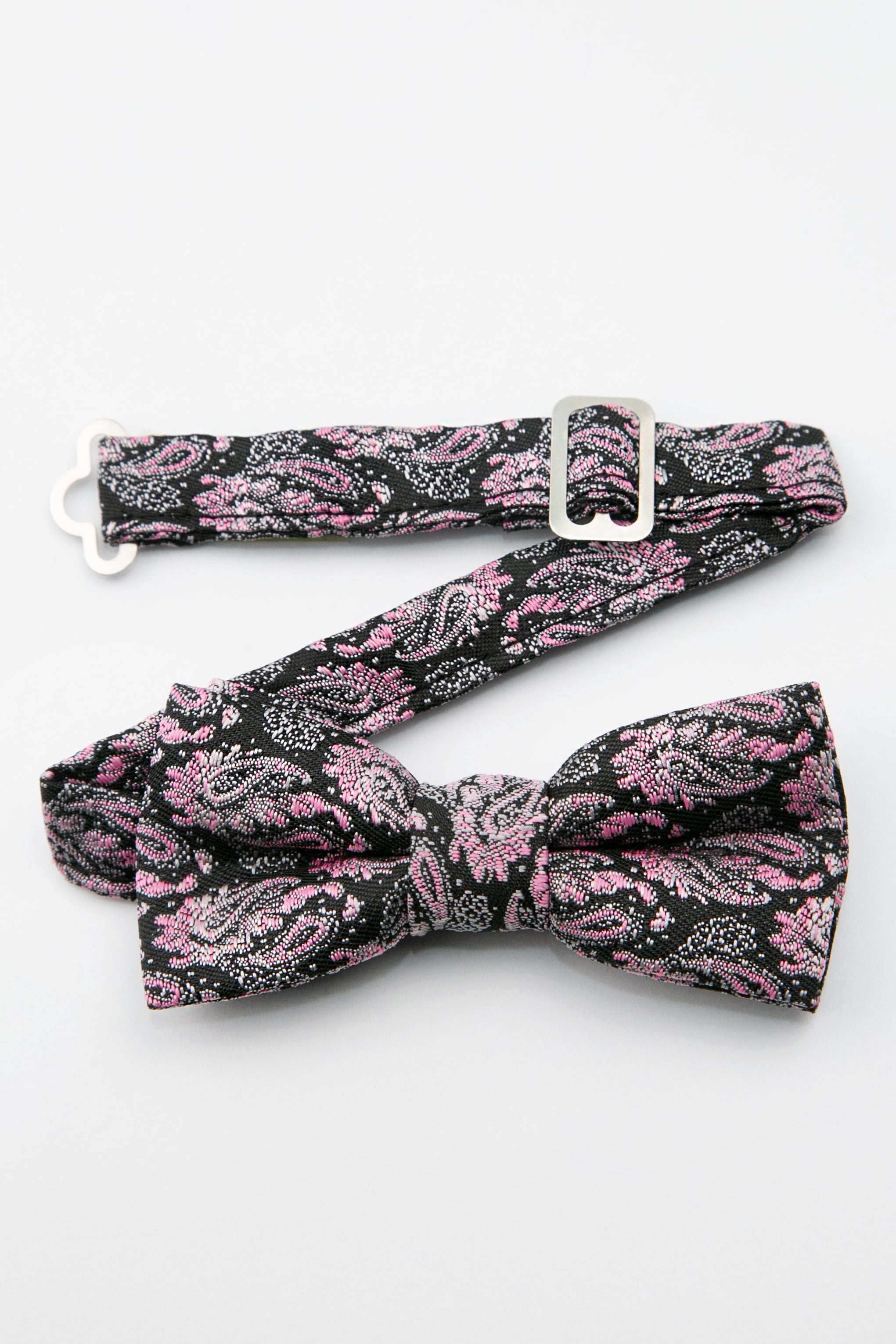 Boys’ Paisley Pre-Tied Dickie Bow Tie - Pink and Black Detail