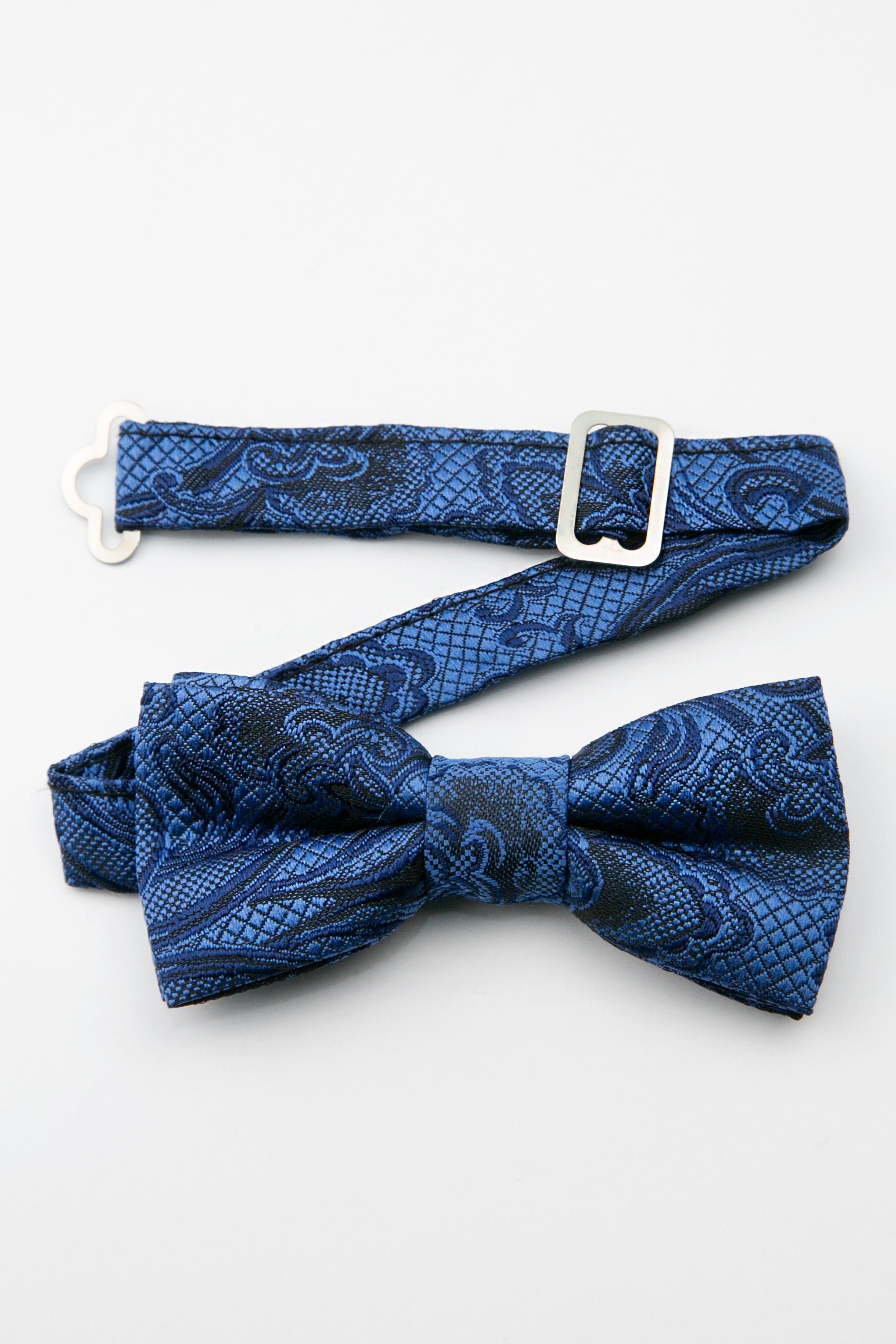 Boys’ Paisley Pre-Tied Dickie Bow Tie - Royal Blue Detail