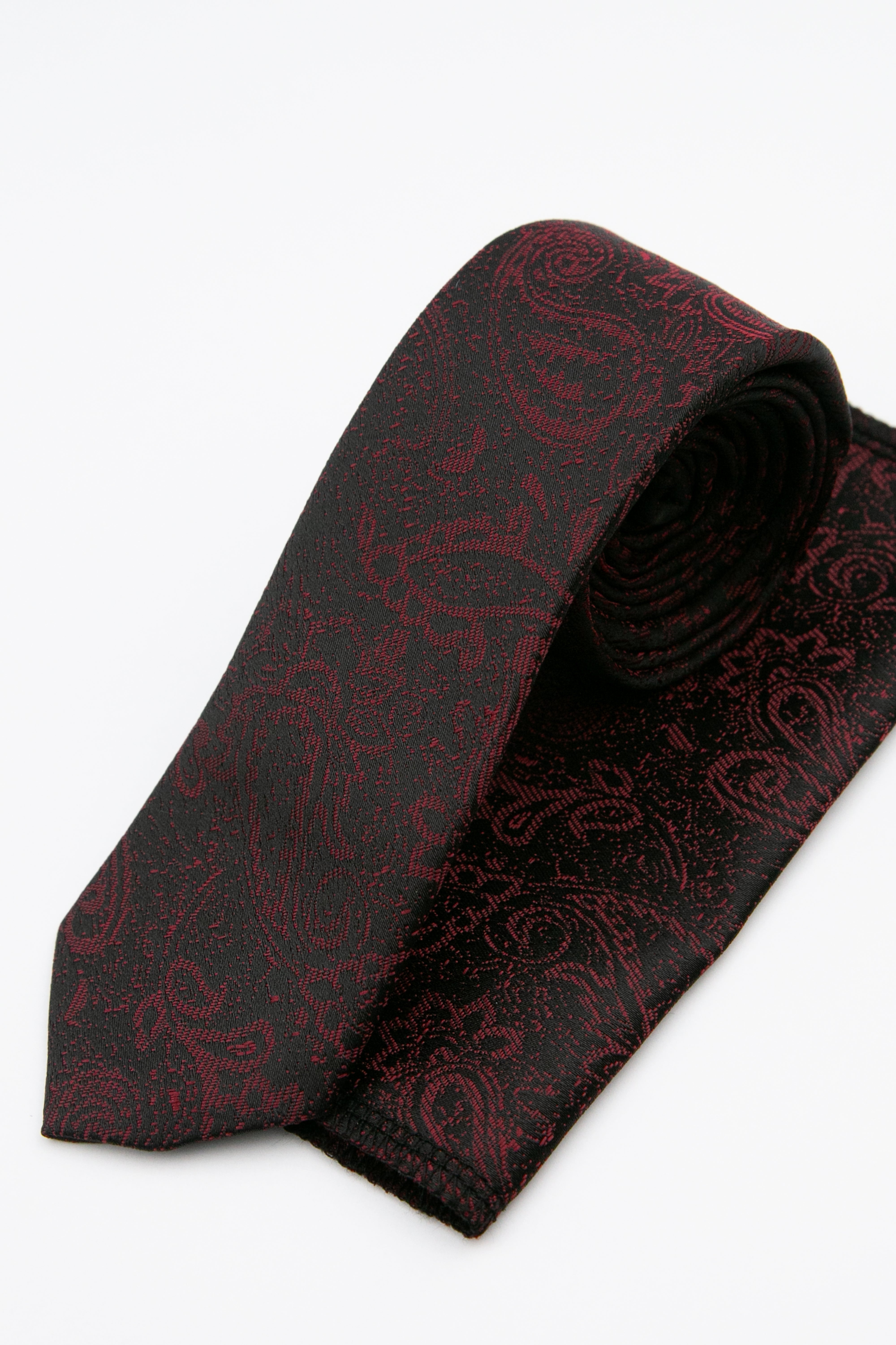 Boys’ Paisley Slim Tie & Pocket Square Set - Burgundy Set Picture