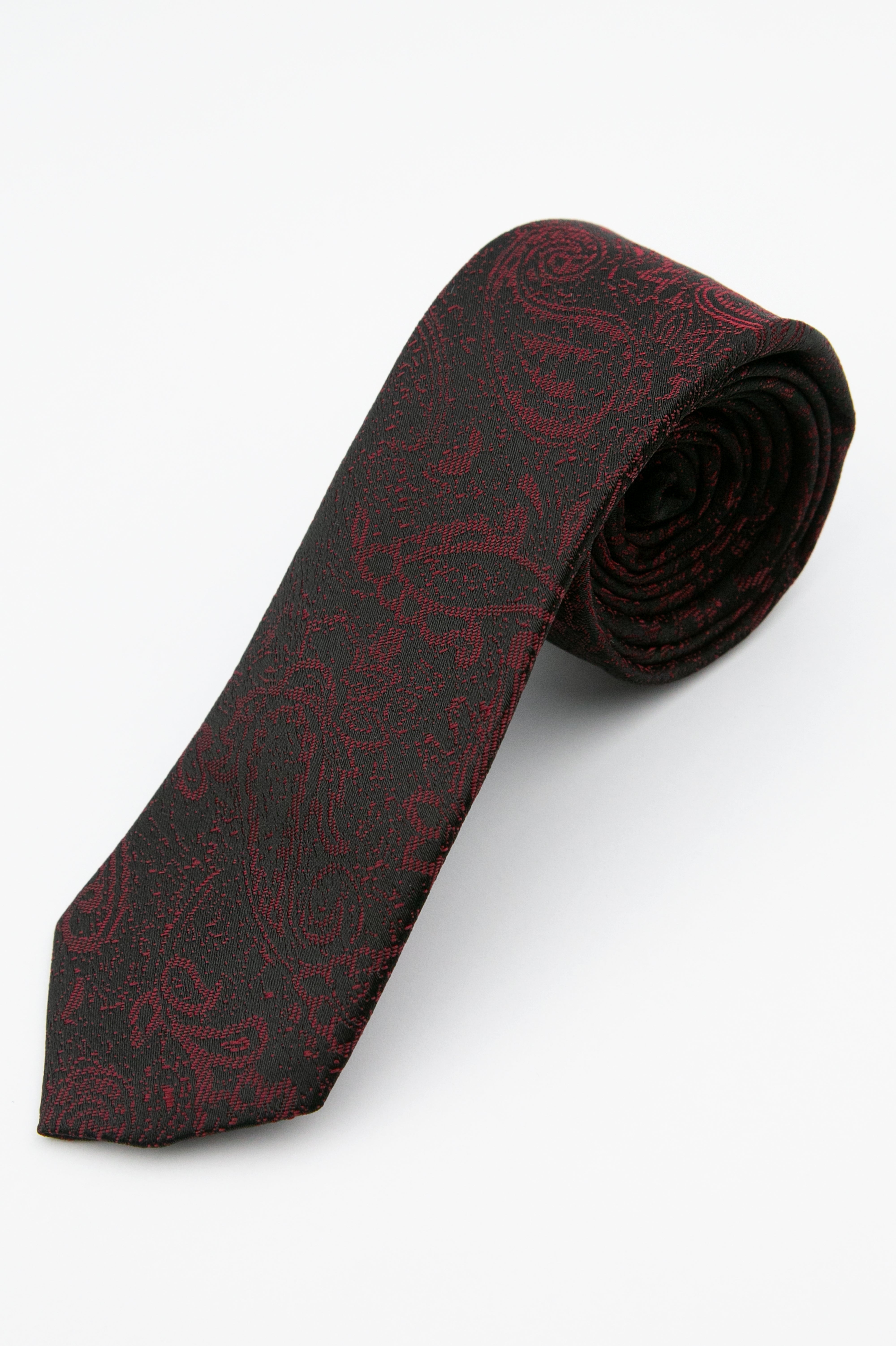 Boys’ Paisley Slim Tie & Pocket Square Set - Burgundy Tie Picture