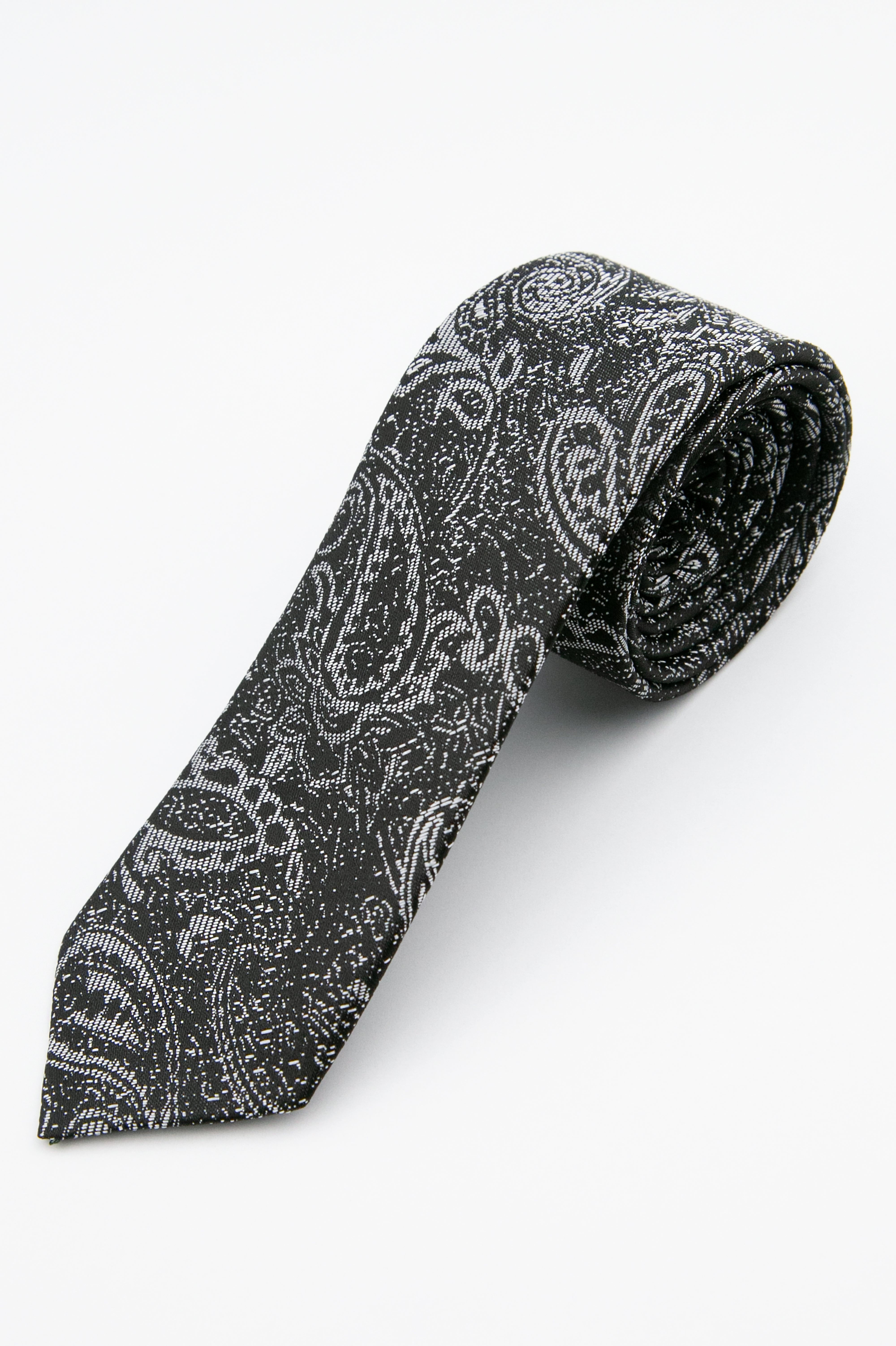 Boys’ Paisley Slim Tie & Pocket Square Set - Grey Tie Picture