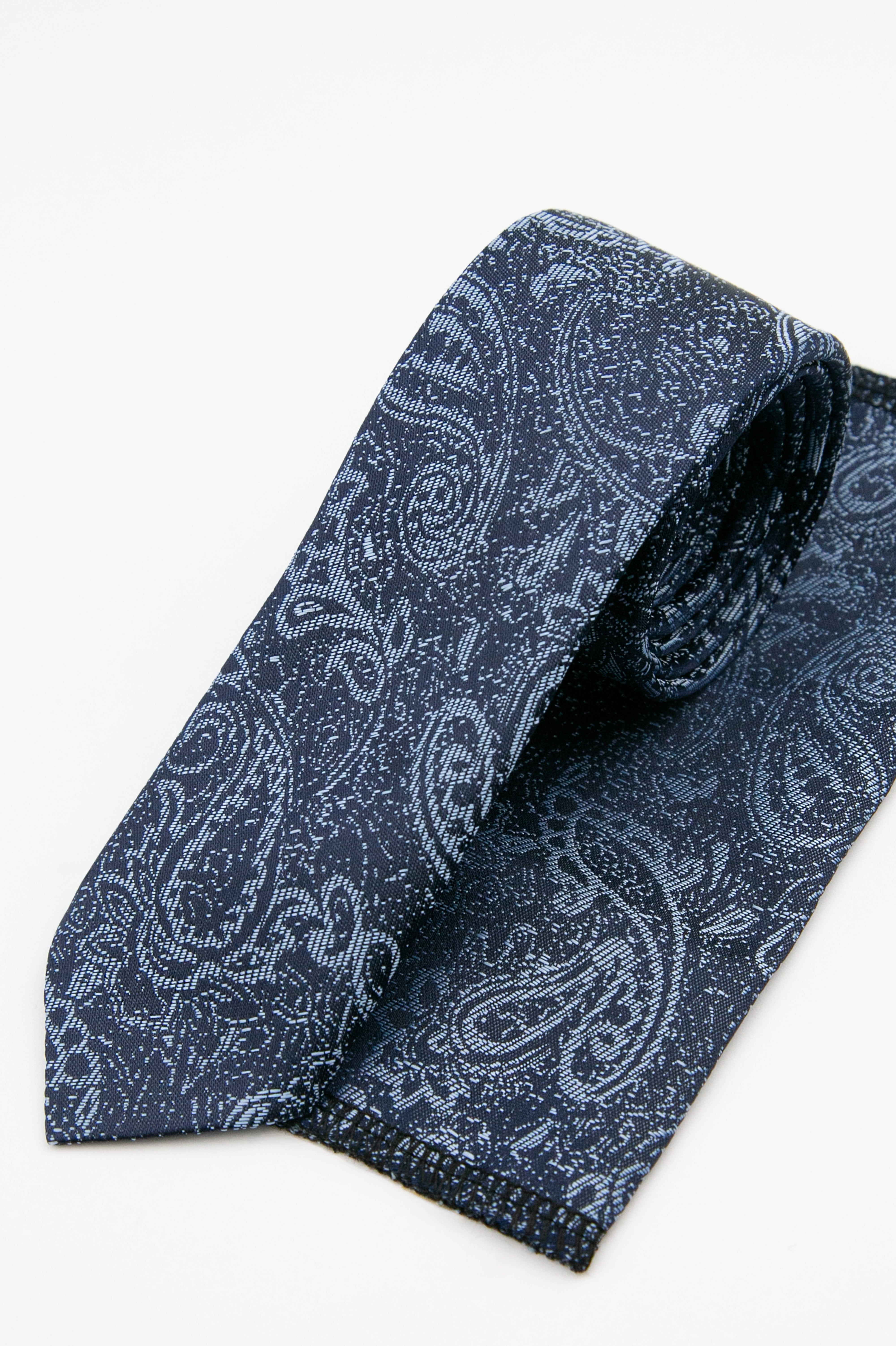 Boys’ Paisley Slim Tie & Pocket Square Set - Navy blue Set Picture