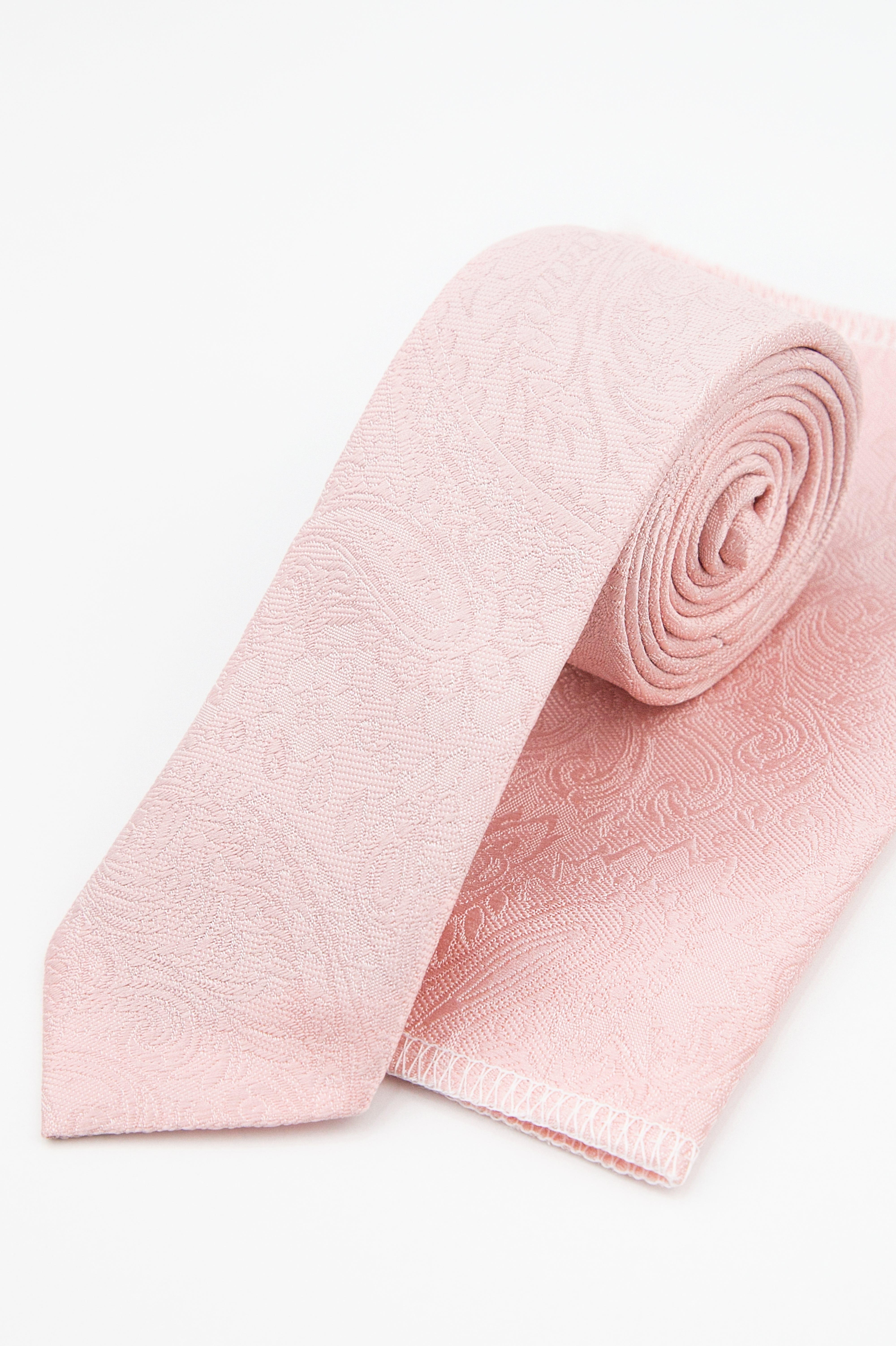 Boys’ Pastel Paisley Slim Tie & Pocket Square Set - Blush Pink Set Picture