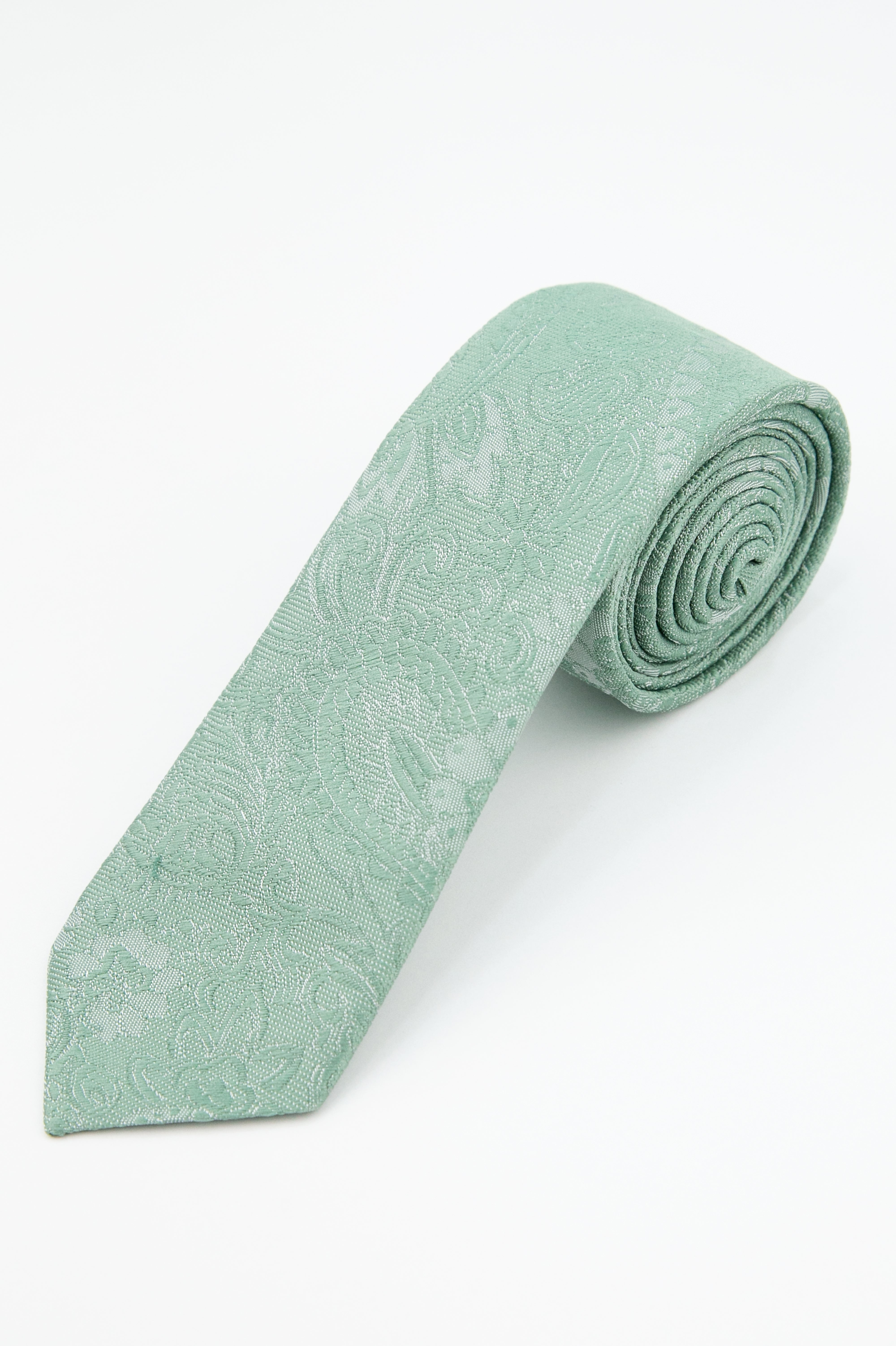 Boys’ Pastel Paisley Slim Tie & Pocket Square Set - Green Tie Picture