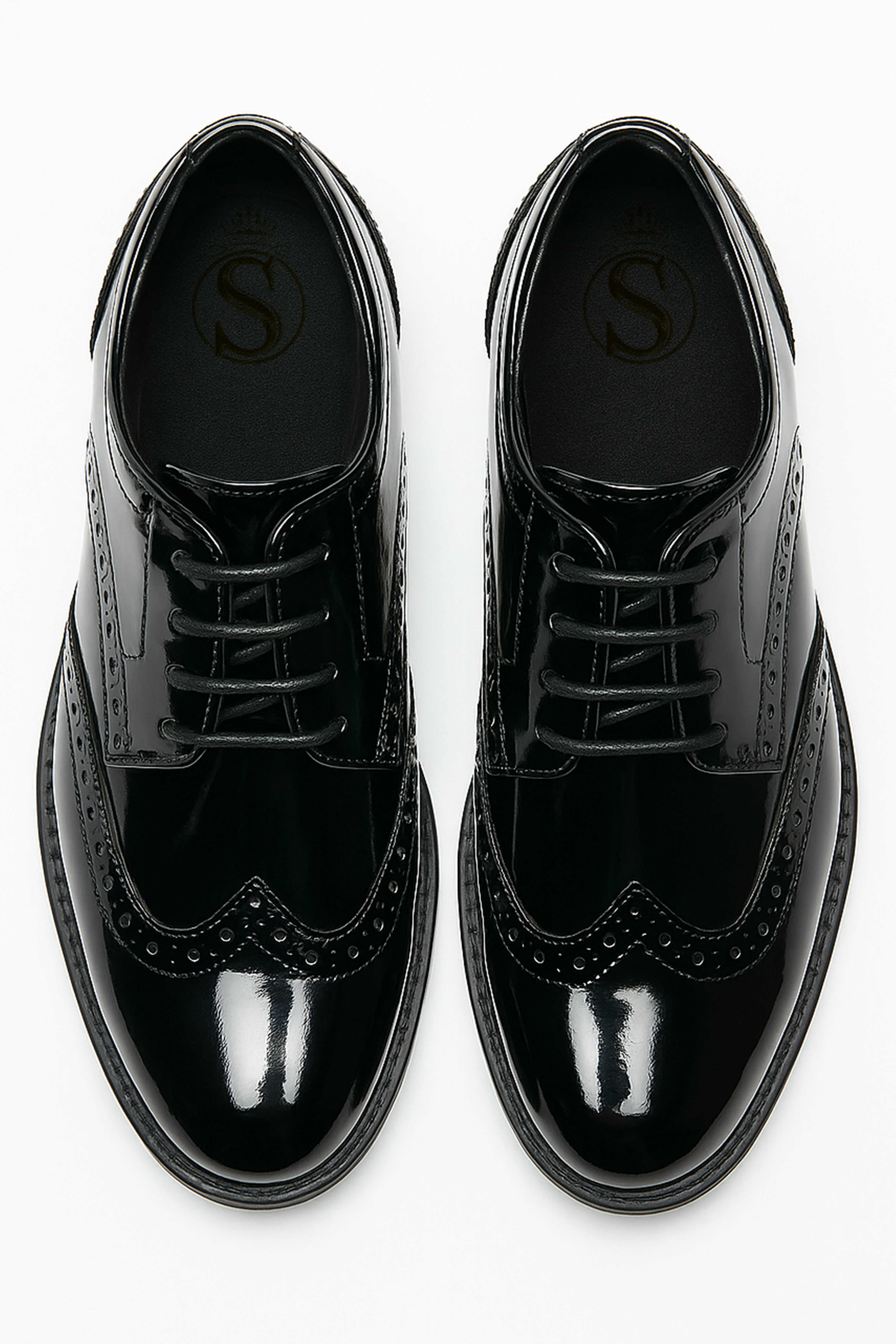 Boys’ Patent Derby Brogue Lace-Up Dress Shoes - Black Front Picture