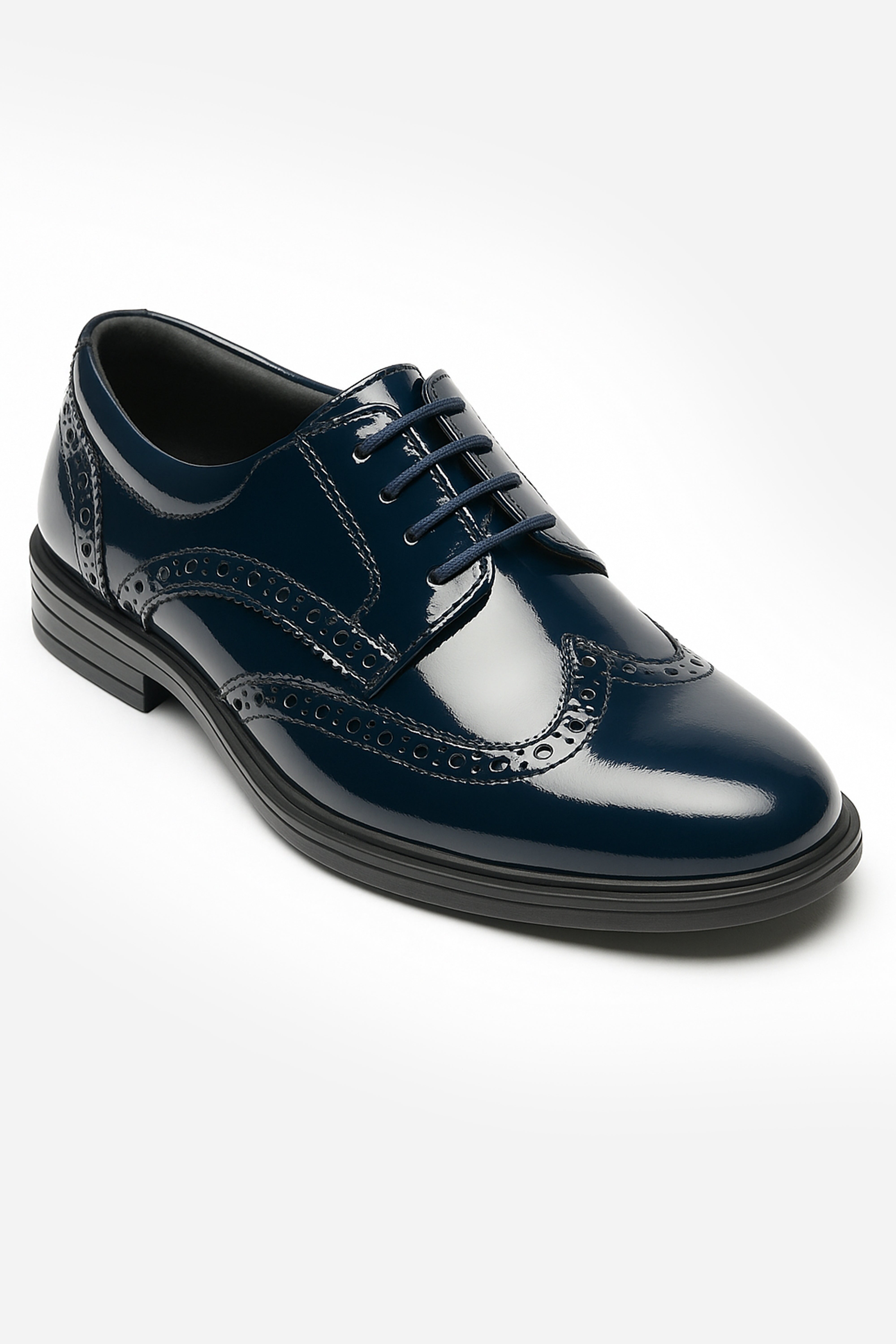 Boys’ Patent Derby Brogue Lace-Up Dress Shoes - Navy Blue Side Picture
